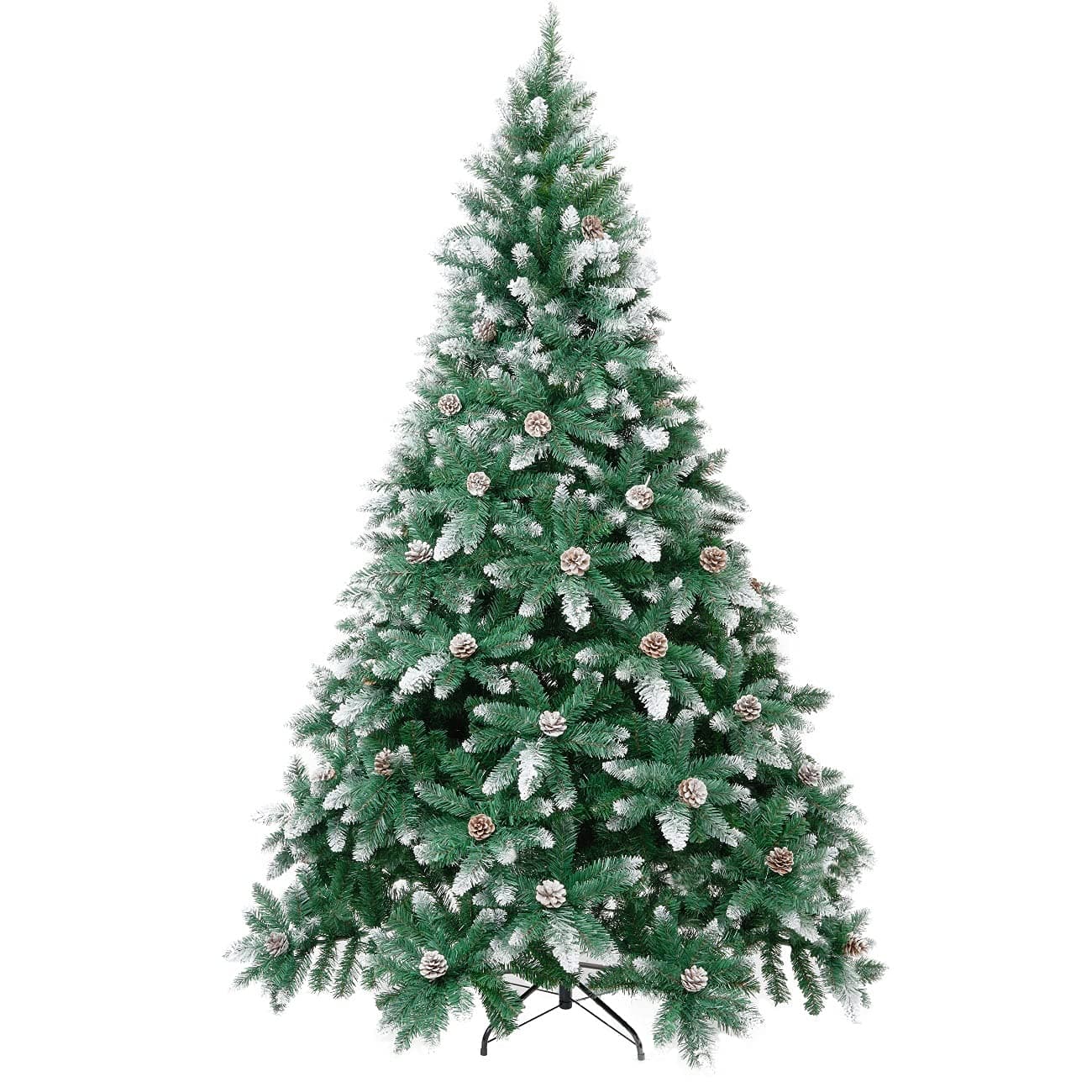 Winregh Artificial Christmas Tree 4,5,6,7.5 FT Snow Full Flocked Hinged Pine Cone Decoration Unlit Xmas Tree(7.5 Foot)