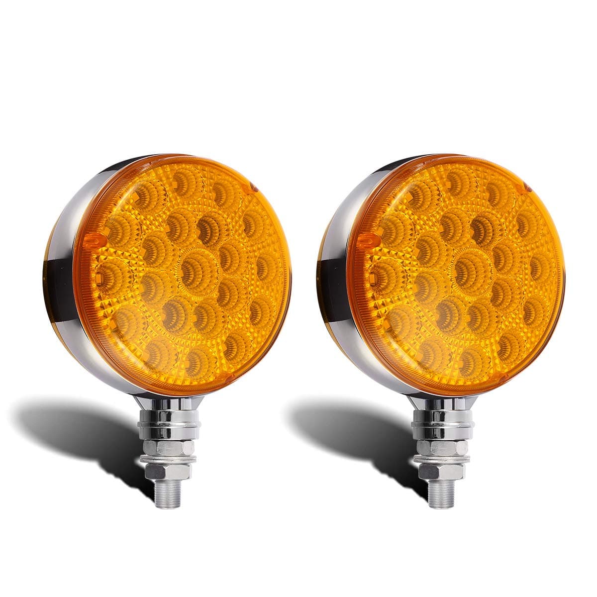 Partsam 2Pcs Amber/Amber Round Dual-Face LED Rear Turn Signal and Parking Lights Post Mount Sealed 42 LED Pedestal Lights Chrome Replacement for Trucks Trailers, 10-30V