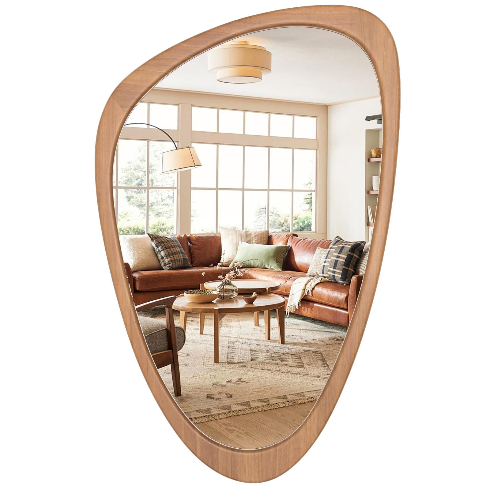 WallBeyond Asymmetrical Mirror, Irregular Wall Mirror, Wall Mirrors Decorative for Bedroom Living Room Entryway Hall, Wood Mirror for mid Century Modern Decor 36" H x 23" W