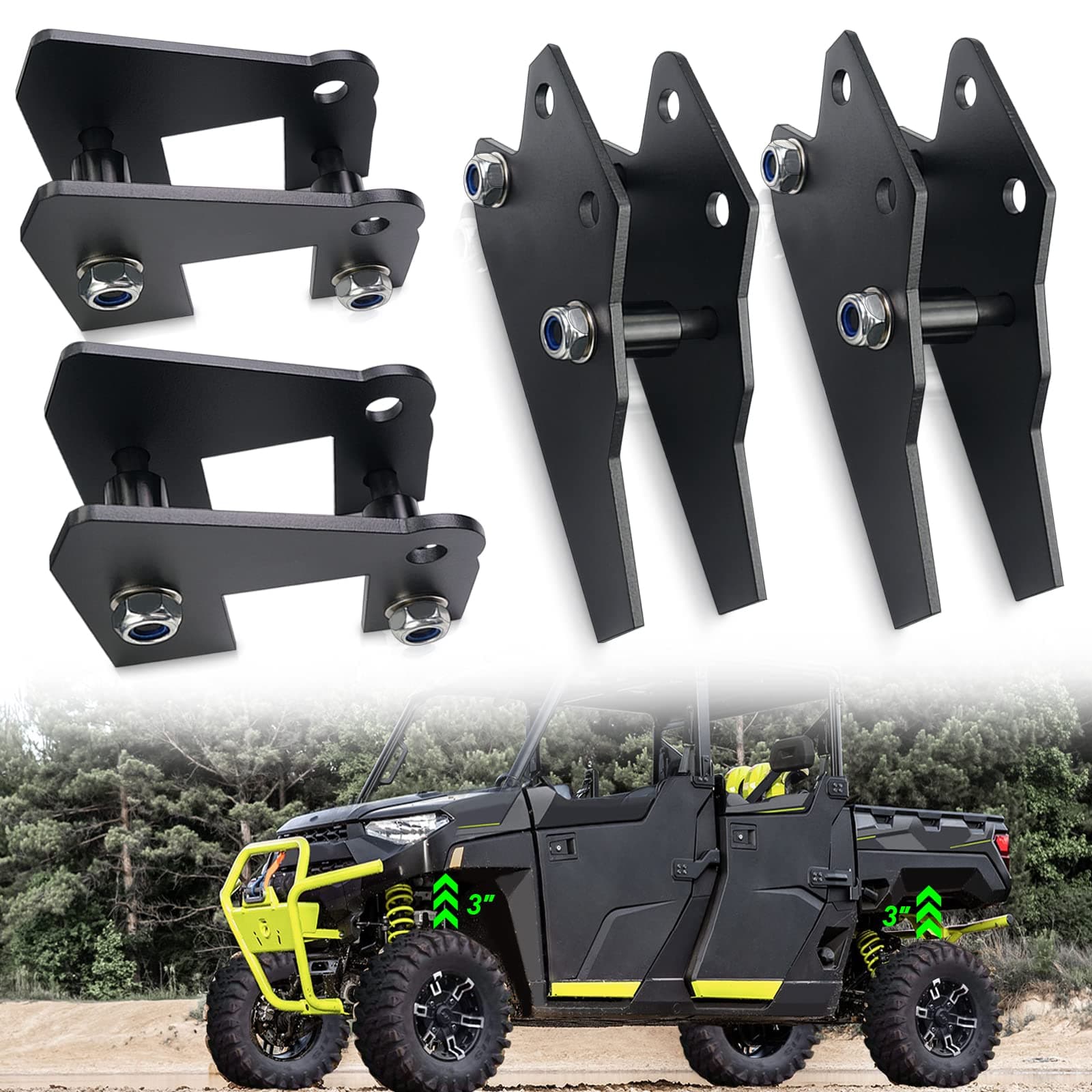 StarknightMT UTV Ranger Lift Kit, 3" Ranger Front & Rear Bracket Lift Kit Compatible with Polaris Ranger 570 Fullsize/XP 570/XP 900/ XP 1000/1000 Diesel 2013-2022