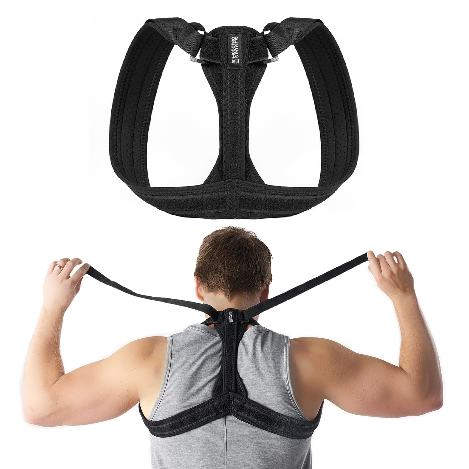 Modetro Sports Posture Corrector Spinal Support - Physical Therapy Posture Brace for Men or Women - Back, Shoulder, and Neck Pain Relief - Spinal Cord Posture Support Black Small (S) 30 - 38 in