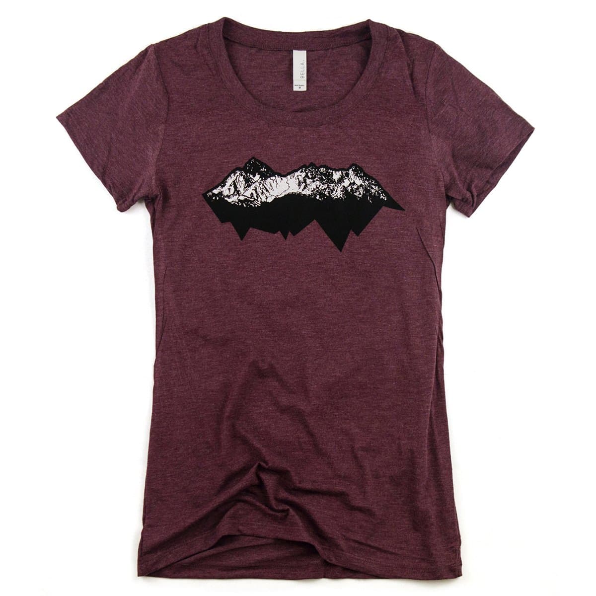 Wandering Ink Women's Mountain Range Art Super Soft Hand Printed Tee Shirt (Medium, Maroon Triblend)