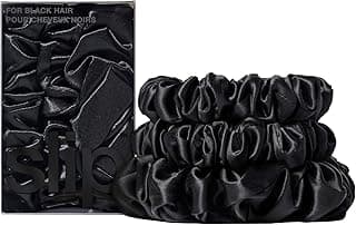 Slip Pure Silk Assorted Black Scrunchies - Back to Basics - 100% Mulberry Slipsilk, Anti-Crease, Gentle on Hair, Prevents Breakage - Stylish & Durable (3 Scrunchies)