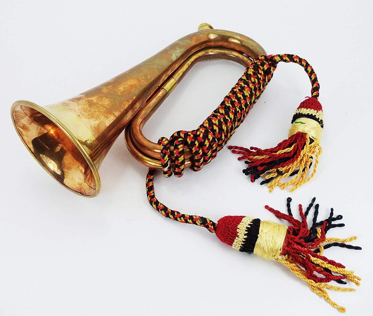 Brass and Copper Blowing Bugle Attack War Signal Horn 10.6" Inch with Beautiful Colourful Rope Binding