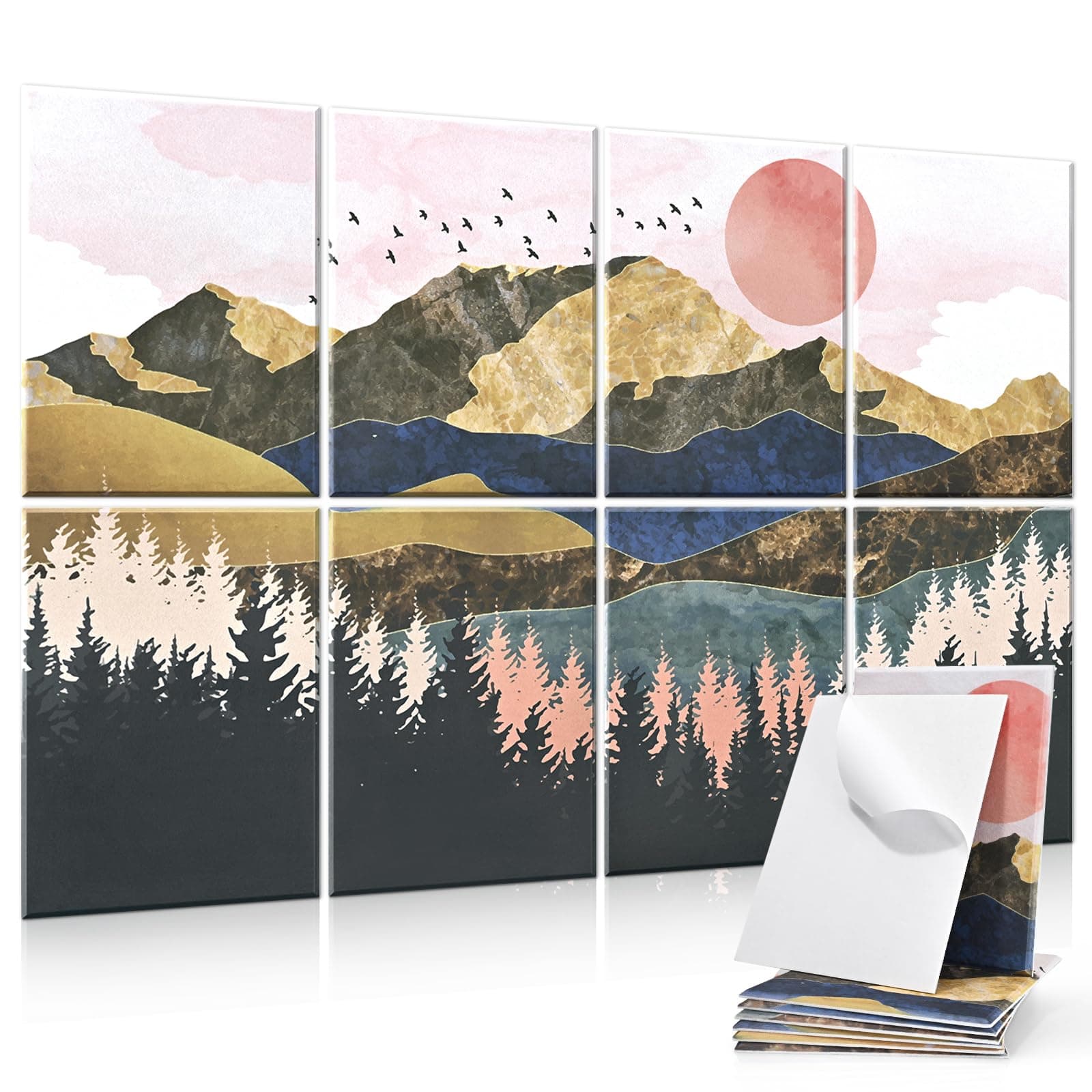Yrendenge 8 Pack Acoustic Panel,Self-adhesive Soundproofing Panels, Sunset Art Acoustic Panels Acoustic Wall Panels, High Density Sound Absorbing Panels Wall Padding Decoration for Home, Studio