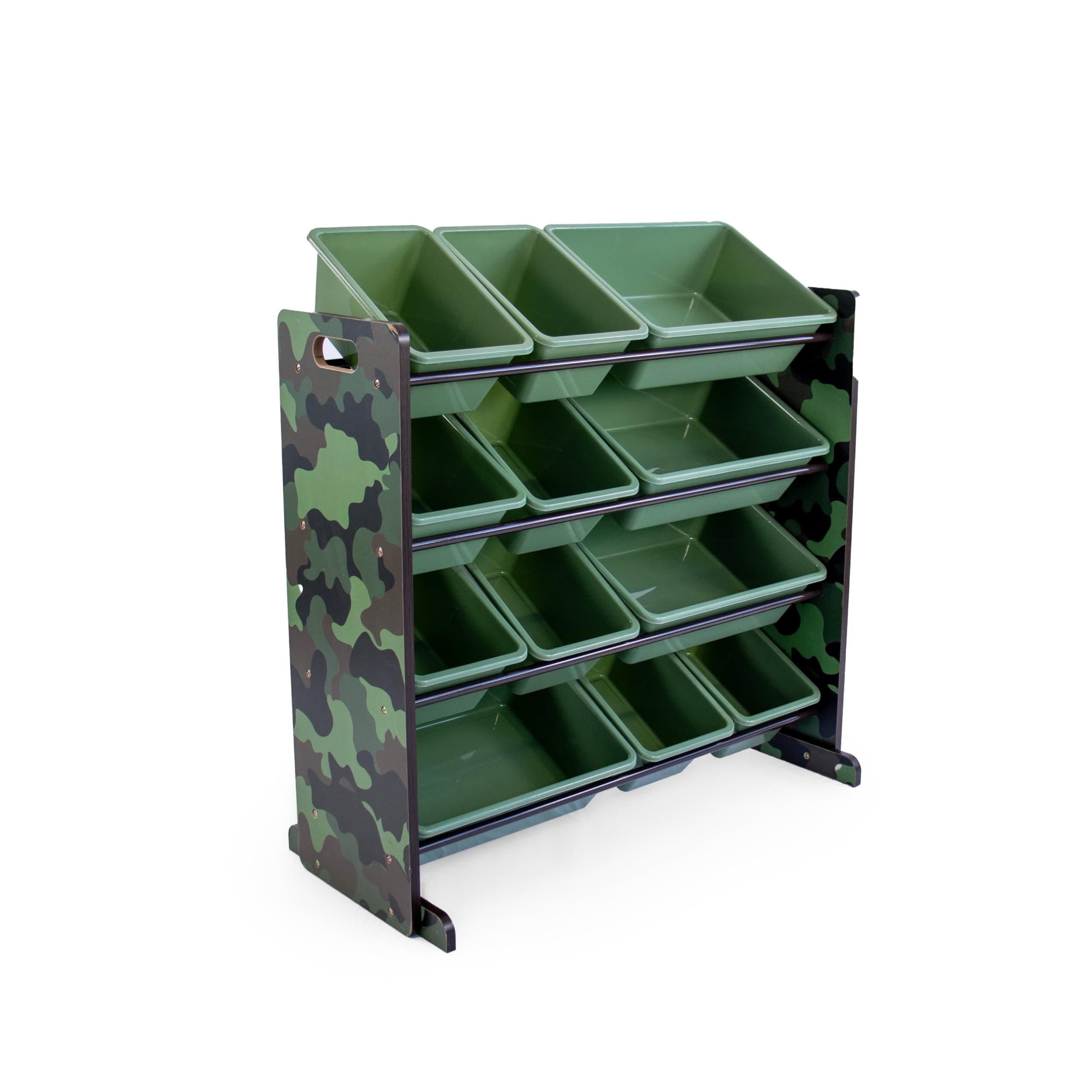 Humble Crew Hunter Toy Storage Organizer with 12 Plastic Storage Bins, Army Green Camo