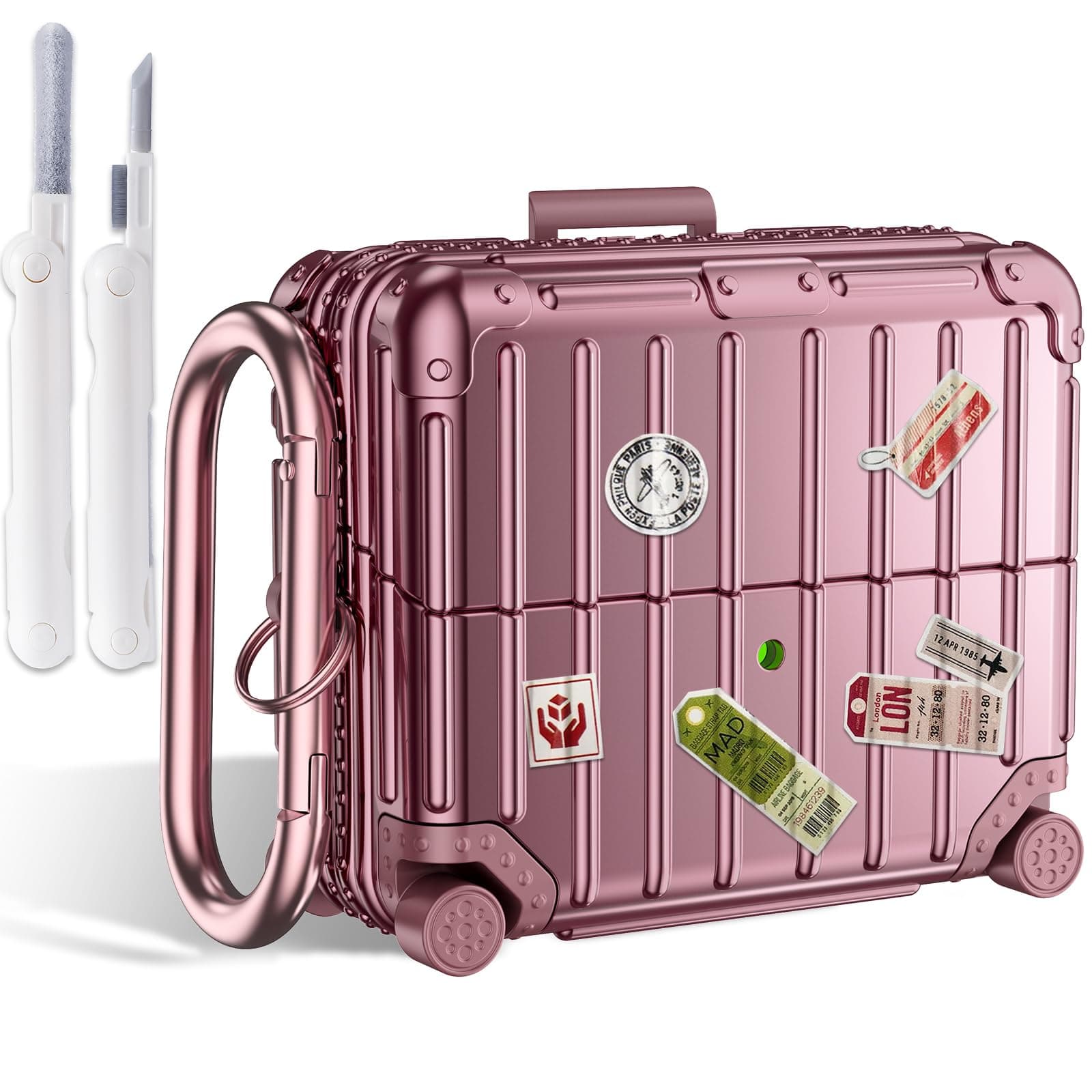 KOREDA Compatible with Samsung Galaxy Buds 3 Pro Case & Galaxy Buds 3 FE & Galaxy Buds 3 Case Cover, Cute Funny Suitcase Design Protective Hard Case with Cleaner Kit & Keychain (Rose Gold)