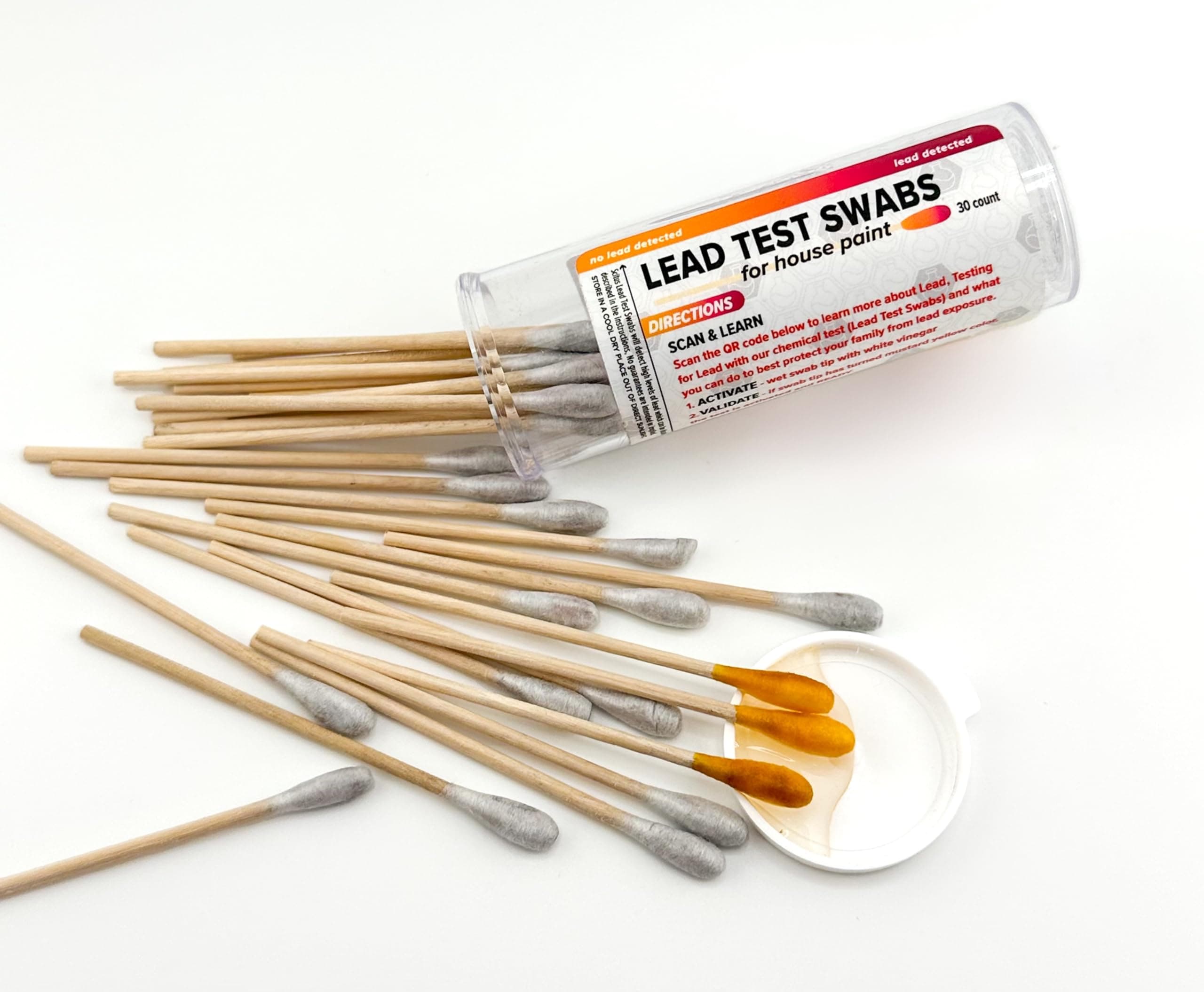SCITUS KNOW, UNDERSTAND Scitus Lead Test Kit with 30 Testing Swabs Rapid Test Results in 30 Seconds Just Dip in White Vinegar to Use Lead Testing Kits for Home Use, Suitable for All Painted Surfaces