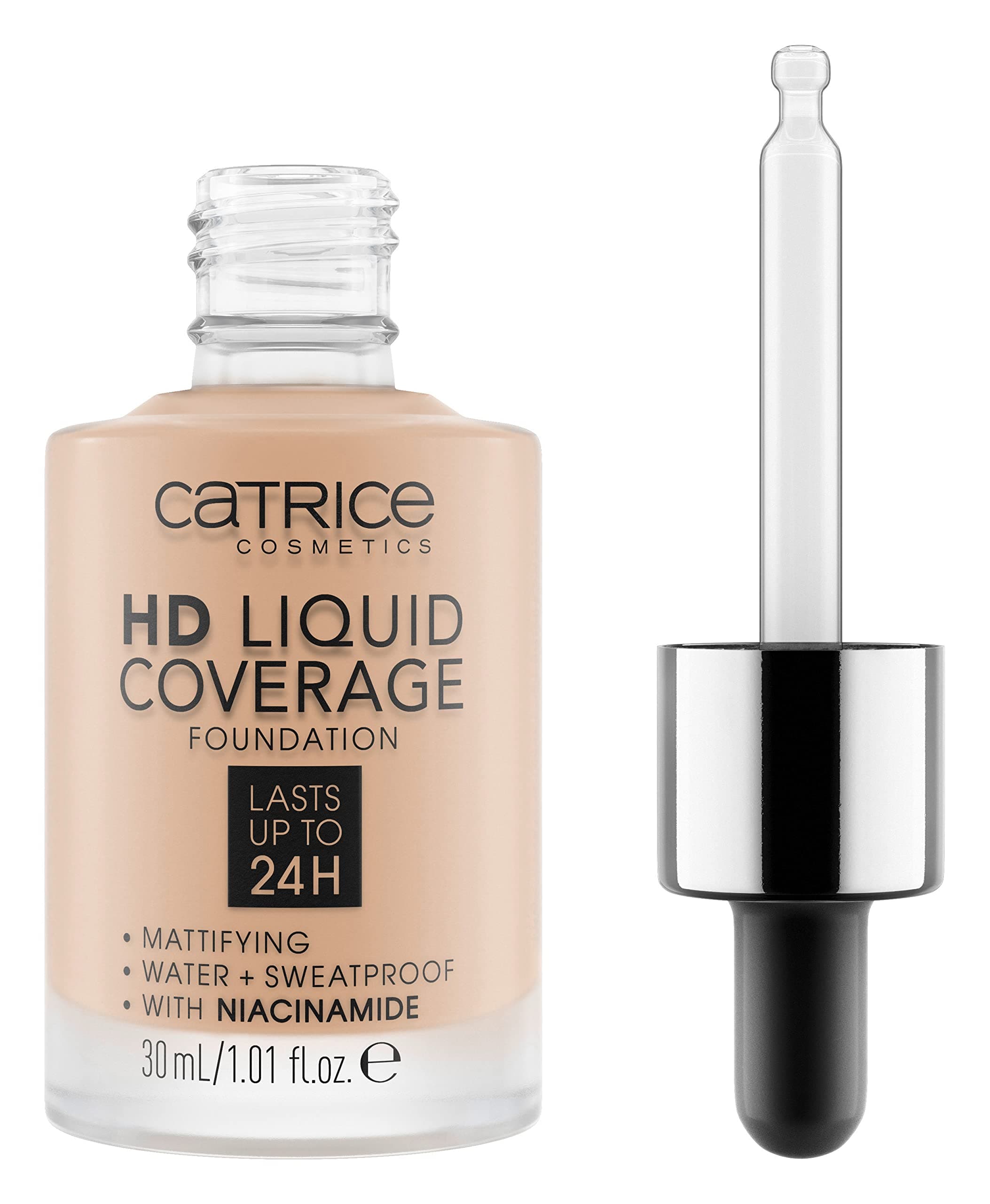 | HD Liquid Coverage Foundation | 24H Wear, Matte Finish, High Coverage, Waterproof Formula with Niacinamide | Vegan & Cruelty Free (030 | Sand Beige)