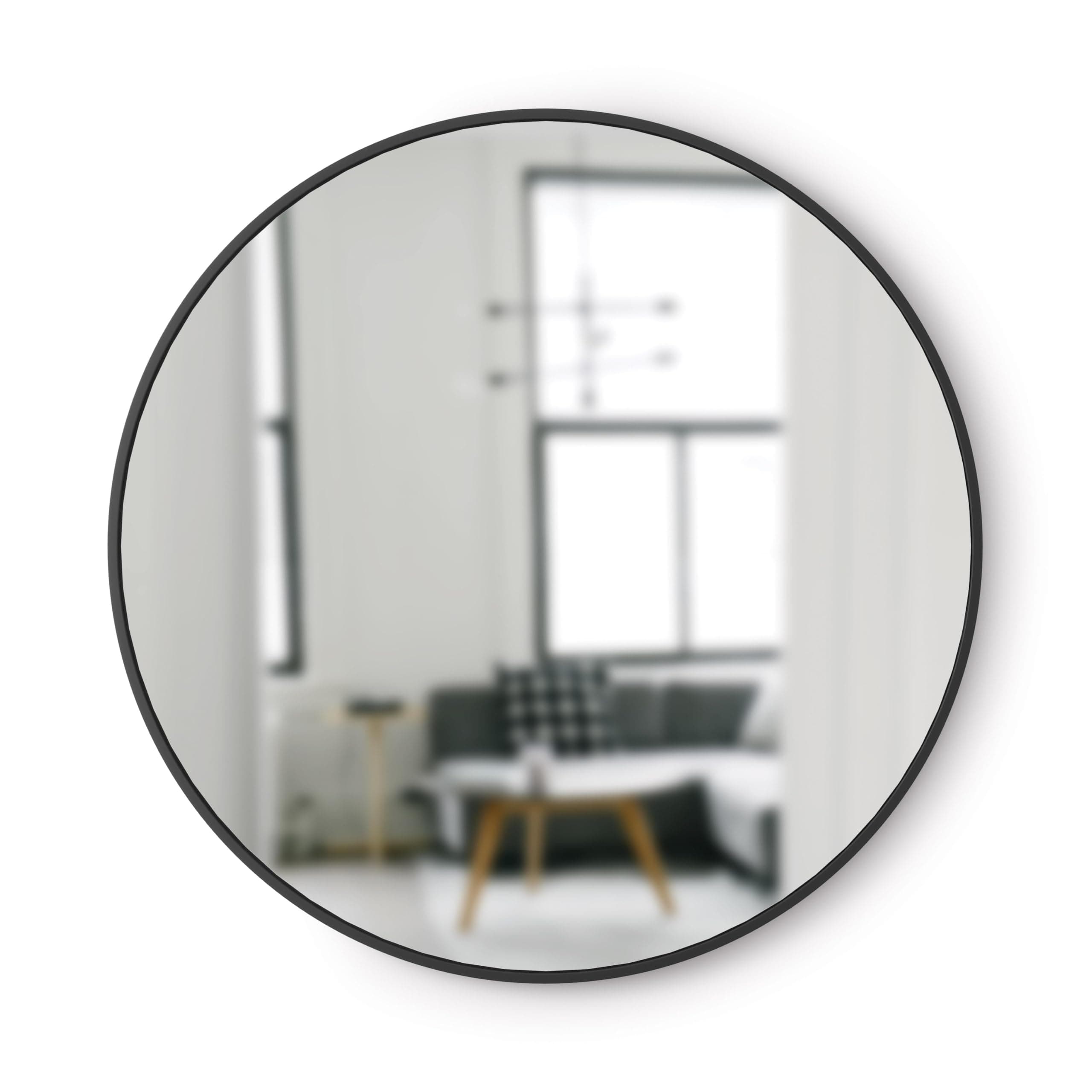 Umbra Hub Round Wall Mirror with Rubber Frame, Modern Style for Bathroom, Entryway, Living Room and More, 37-Inch, Black