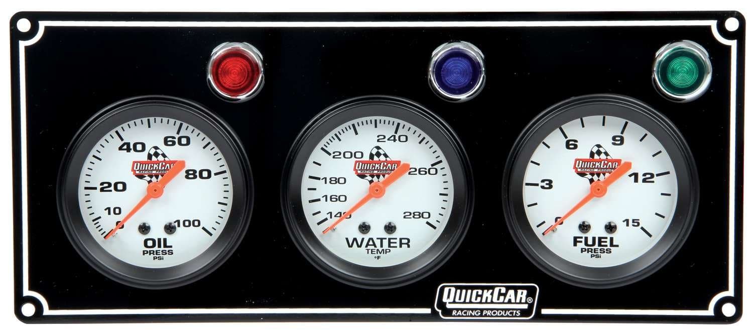 QuickCar Racing Products 61-6712 3 Gauge Panel OP/WT/Fpblack