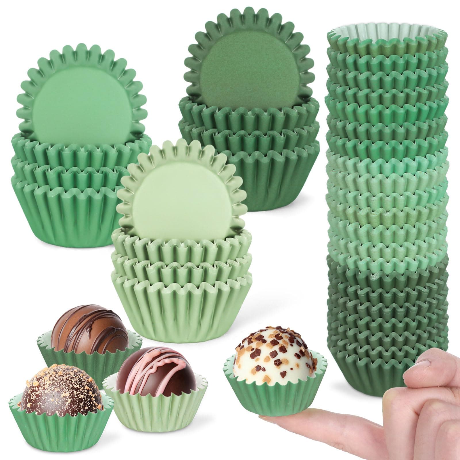 Whaline 600Pcs Mini Sage Green Cupcake Liners Gradient Green Wedding Baking Cups Cupcake Wrappers Muffin Liners for Baby Shower Wedding Bridal Showers Birthday Party Decorations