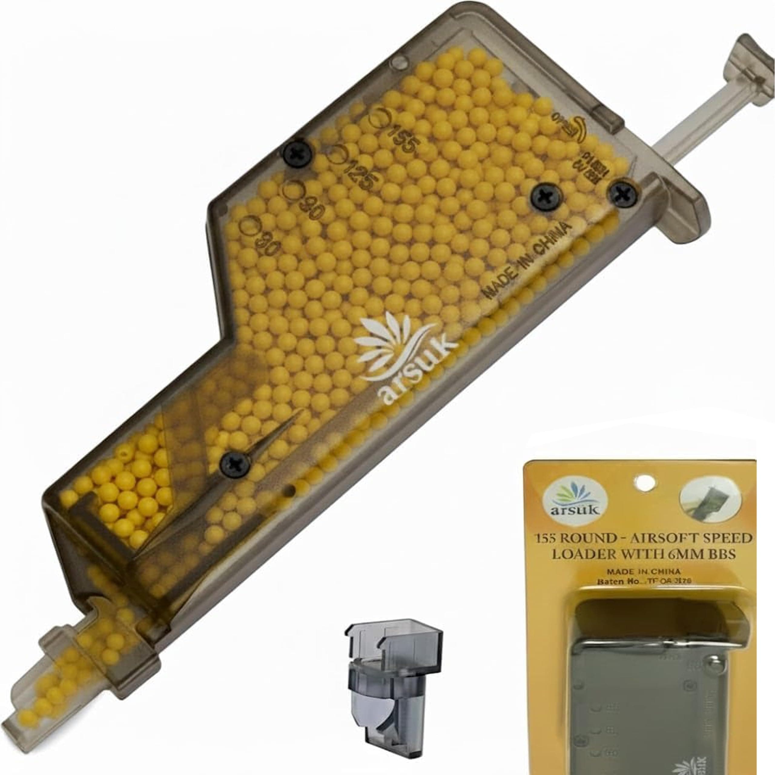 ARSUK Airsoft Speed Loader with Adapter for 6mm bb Pellets, Paintball Magazine Fast Quick Loading Airsoft Tool Accessory for 155 Rounds