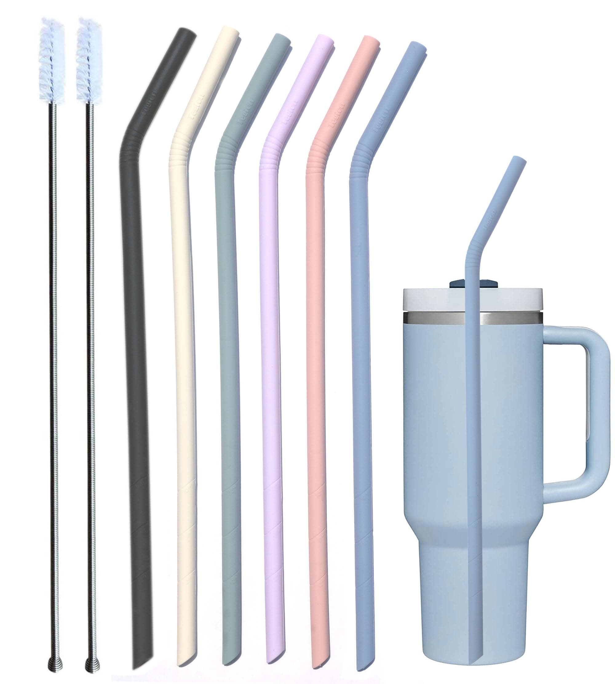 Pastel Color 14” Extra Long Silicone Replacement Straw for 40 oz Stanley Cup, Reusable Flexible Tall Giant Big Drinking Straw for Quencher Tumbler,1Gallon/64 oz Water Bottle,Hydro Jug-6 pack
