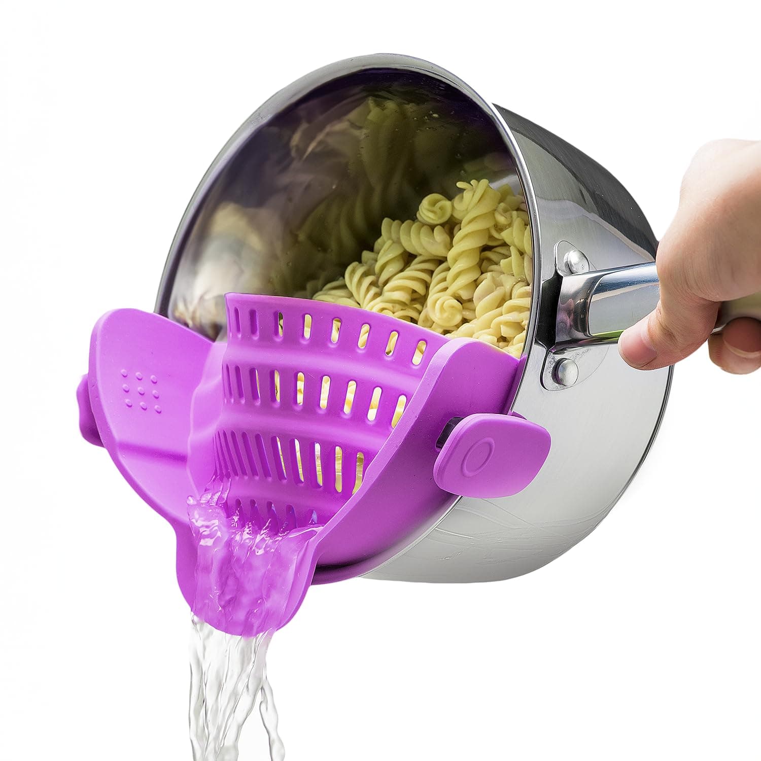 Kitchen Gizmo Snap N Strain Pot and Pasta Strainer - Strainers and Colanders - Adjustable Silicone Clip On Strainer for Pots, Pans, and Bowls - Kitchen Colander - Purple