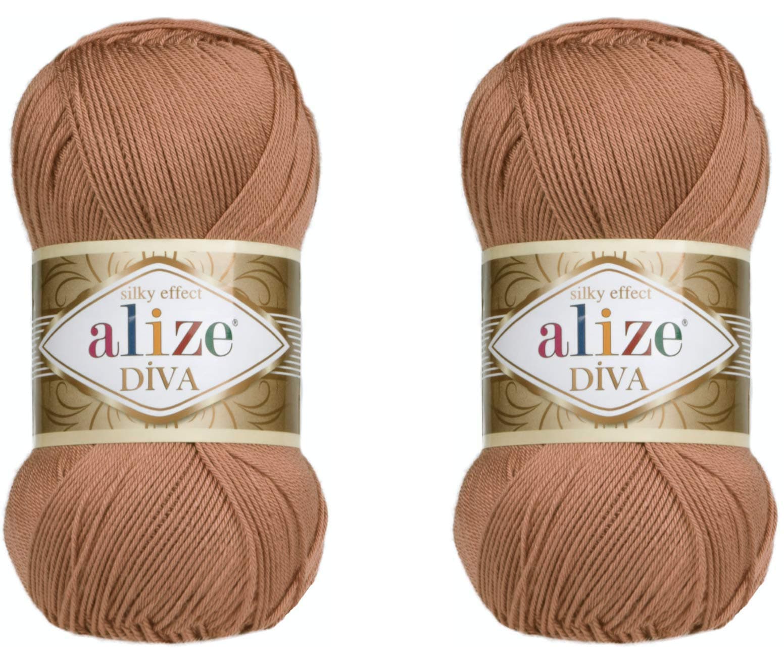 Alize Diva Yarn Hand Knitting Yarn 100% Microfiber Acrylic Yarn Alize Diva Silk Effect Thread Crochet Art Lace Craft Lot of 2 skeins 200gr 767 yds (261-Red Brown)