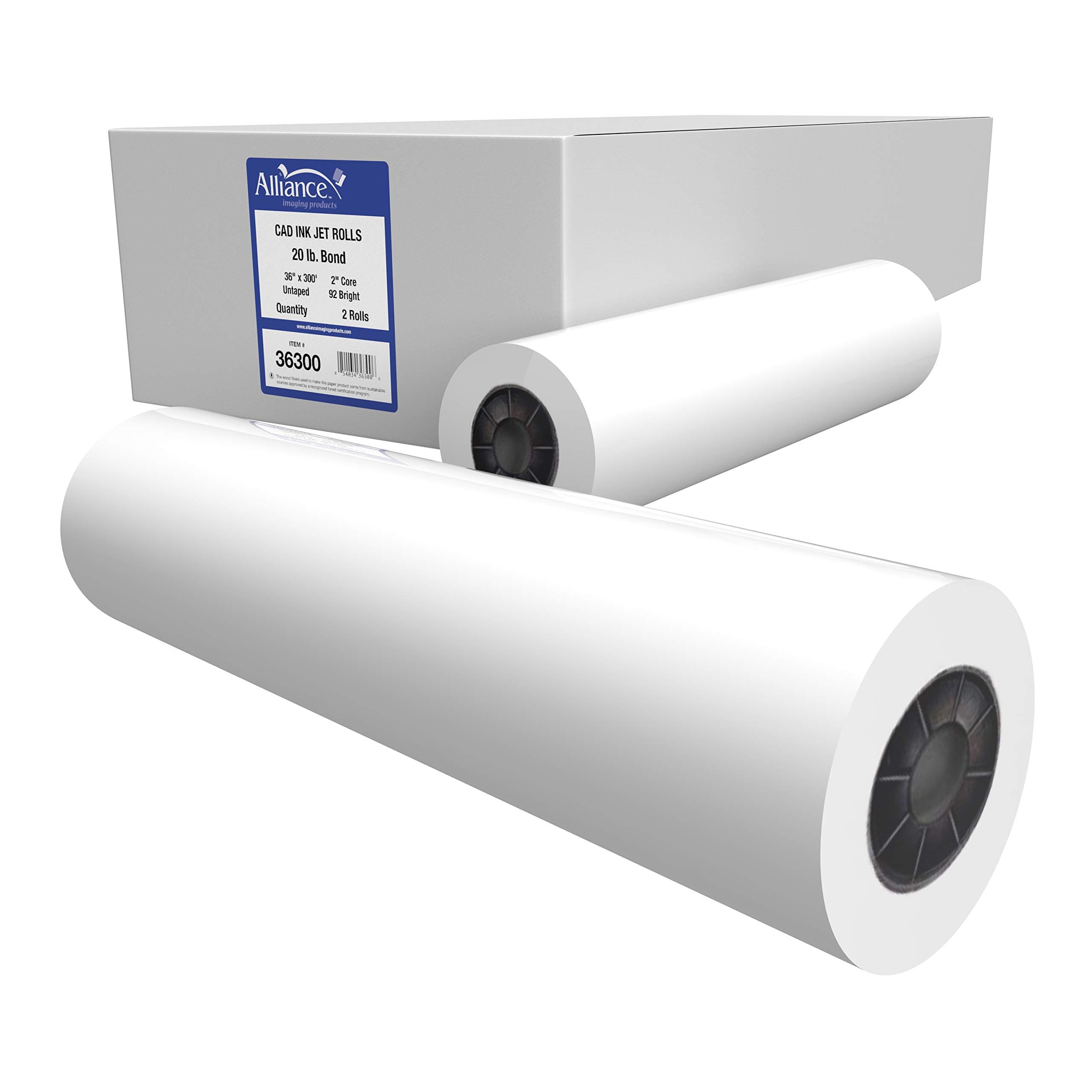 Wide Format Paper CAD Bond Rolls (20lb | 2 Rolls, 36 In x 300 Ft | 2" Core)