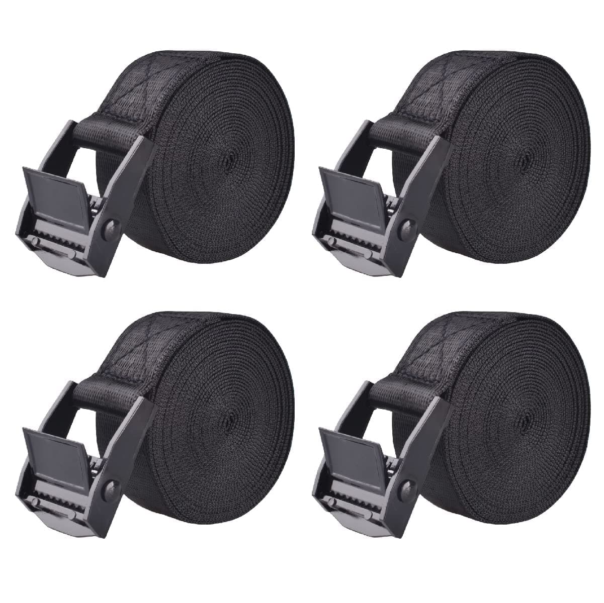 4PCS 3M x 25mm Tie Down Straps, Heavy Duty Lashing Straps Adjustable Cam Buckle Tie for Luggage Suitcase Packing Cargo Freight Motorcycle, Trucks,Trailer (Black)