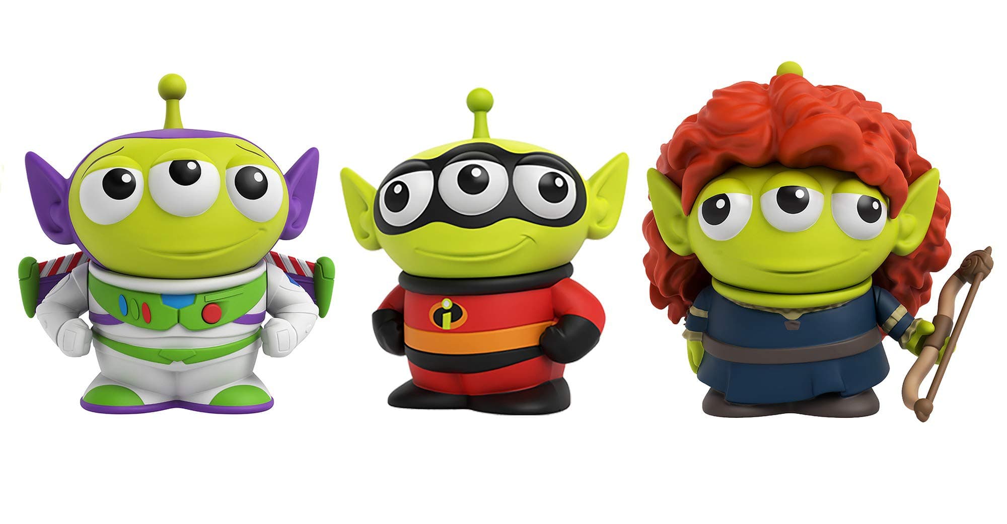 Pixar Alien Remix Character Figures 3-pack 3-inches, Mr. Incredible from The Incredibles, Buzz Lightyear from Toy Story and Merida from Brave, Retro fun Pizza Delivery Box Package for Ages 3 and Up