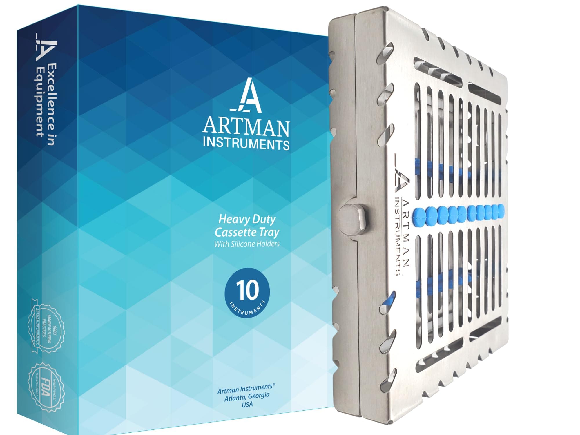 ARTMAN INSTRUMENTS Heavy Duty Sterilization Cassette Tray for 10 Instruments Rack Premium Design Dental Surgical lab 7.25"X5.75"X1.4"