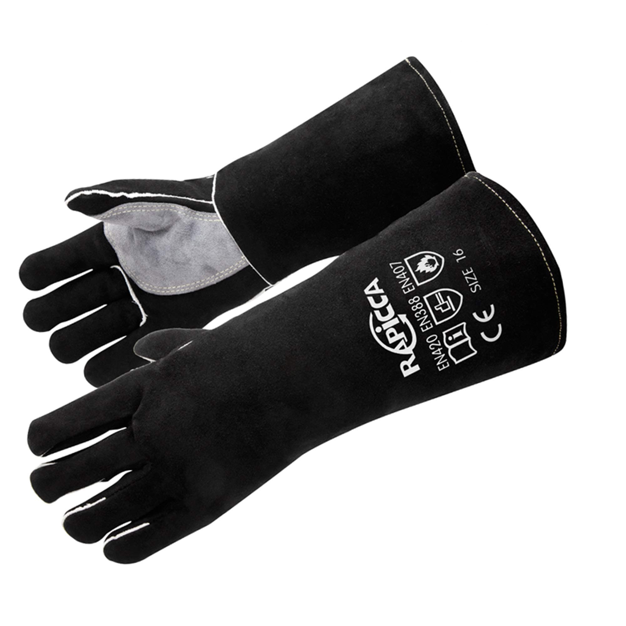 RAPICCA Welding Gloves Fire Heat Resistant: Fireproof Leather For Stick Mig Flux-Core Welder Forge Fireplace Fire Pit