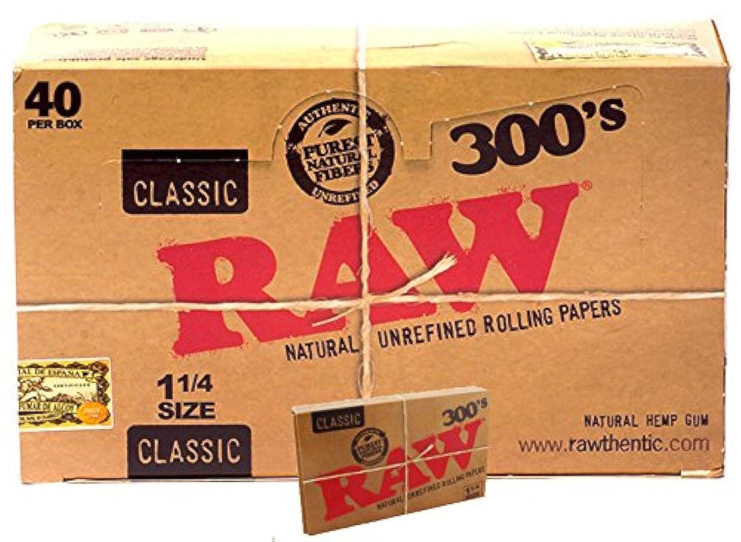 Raw Classic 300's Natural 1 1/4 Cigarette Rolling Papers 300 Leaves Per Pack (40, 1 1/4 Natural 300)