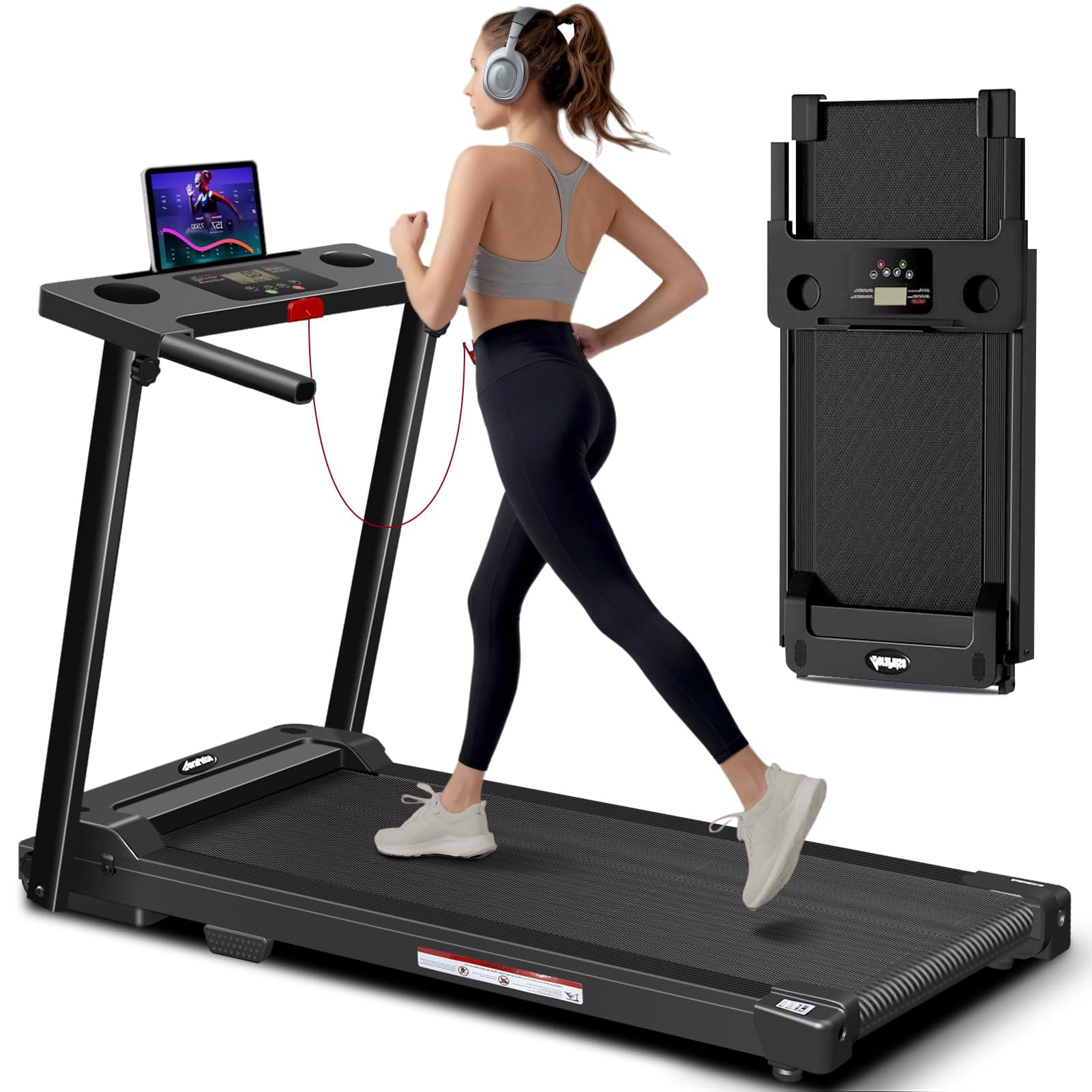 AoraPulse Portable Foldable Treadmills for Home, Small Folding Treadmill for Home Office with 300 LBS Capacity, Walking Running Exercise Electric Compact Treadmill with LED Display