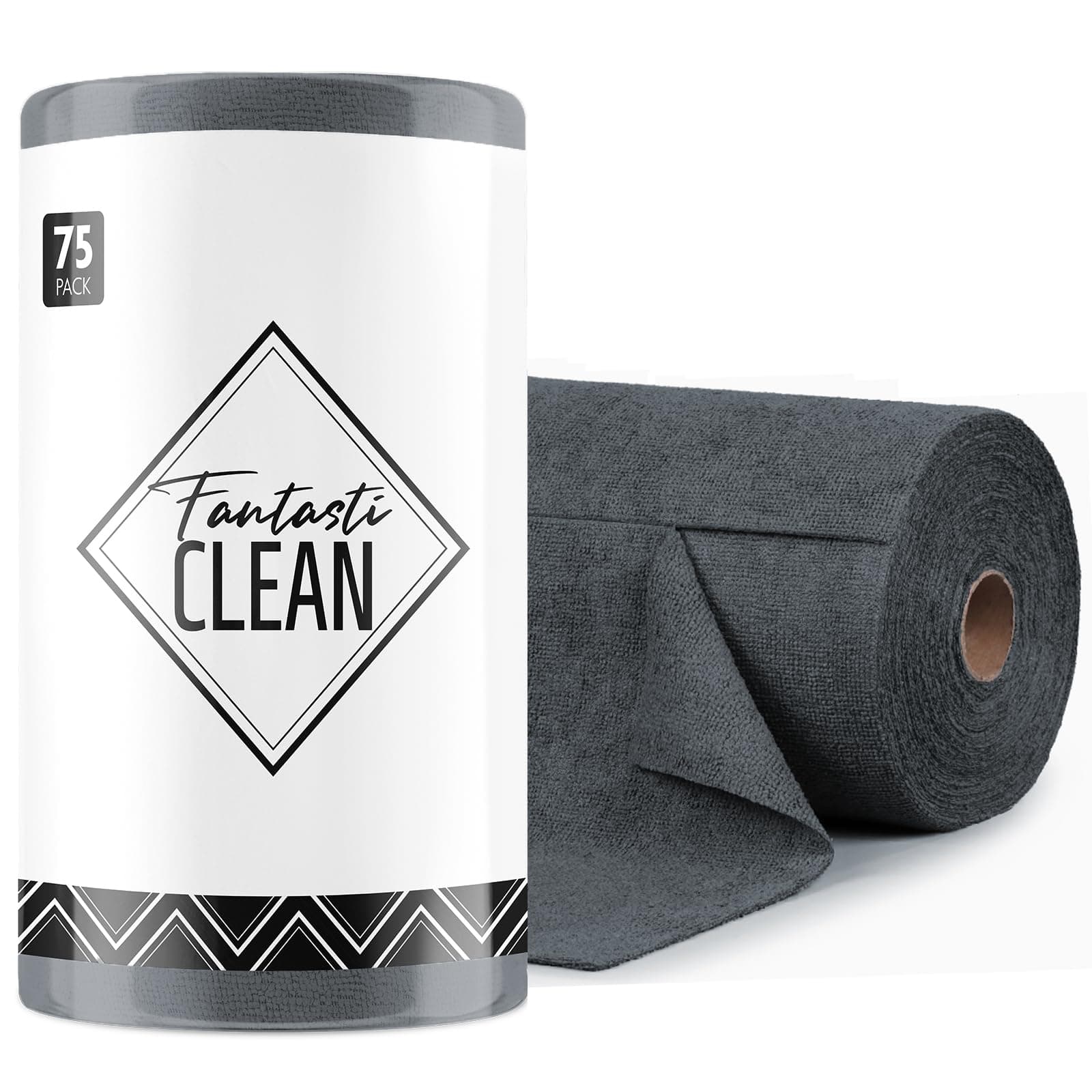 Fantasticlean Microfiber Cleaning Cloth Roll -75 Pack, Tear Away Microfiber Towels, 12" x 12", Reusable, Washable, Scratch Free, Ultra Absorbent Dish Rags for Car, Home, Garage or Shop (Dim Grey)