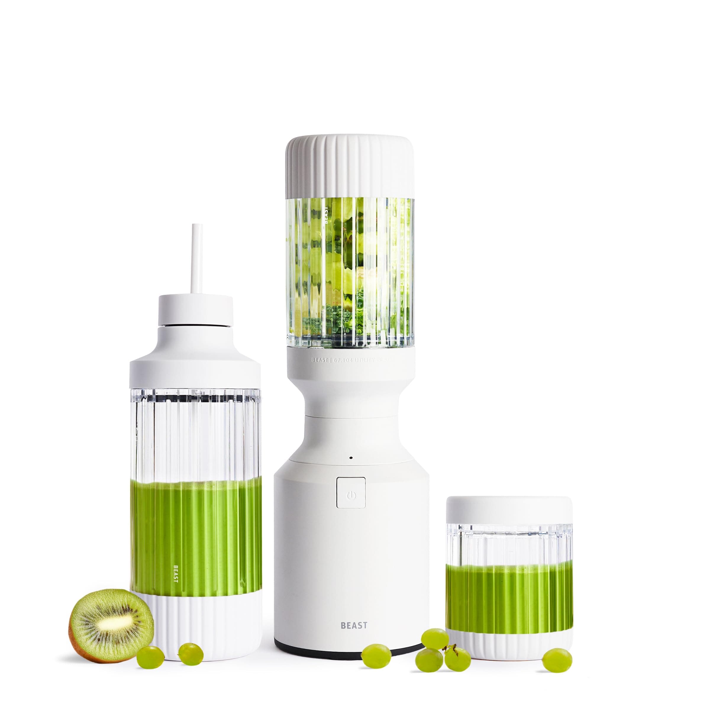 Beast Mighty 850 Plus | Premium Compact Personal Blender | Smoothies, Shakes, Dressings, Sauces | Blends Ice and Frozen Fruit | New XL Vessel | Extra Vessels, Lids and Straws | 850W (Cloud White)