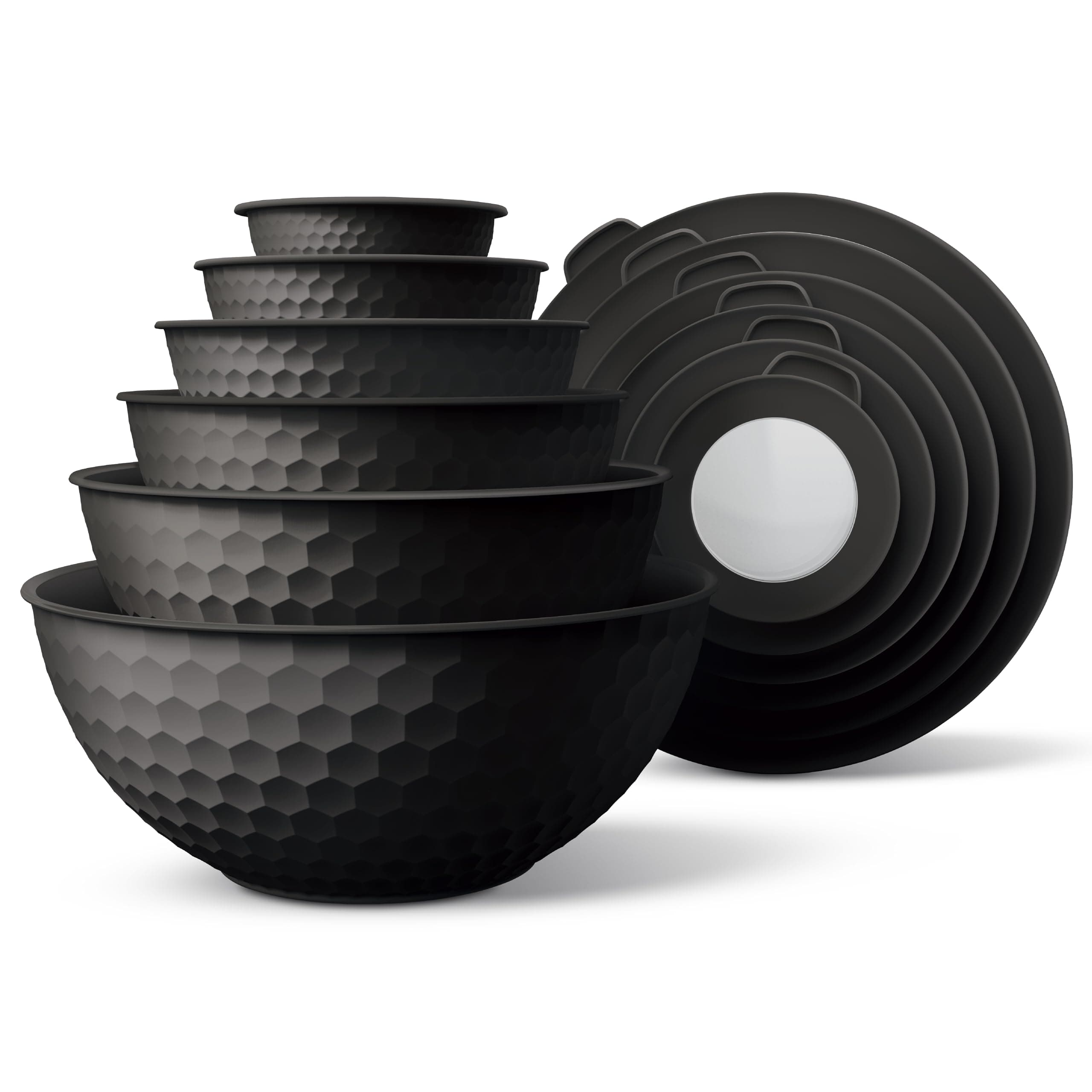COOK WITH COLOR Mixing Bowls with Lids - 12 Piece Plastic Nesting Bowls Set includes 6 Prep Bowls and 6 Lids, Microwave Safe Mixing Bowl Set, Black Embossed