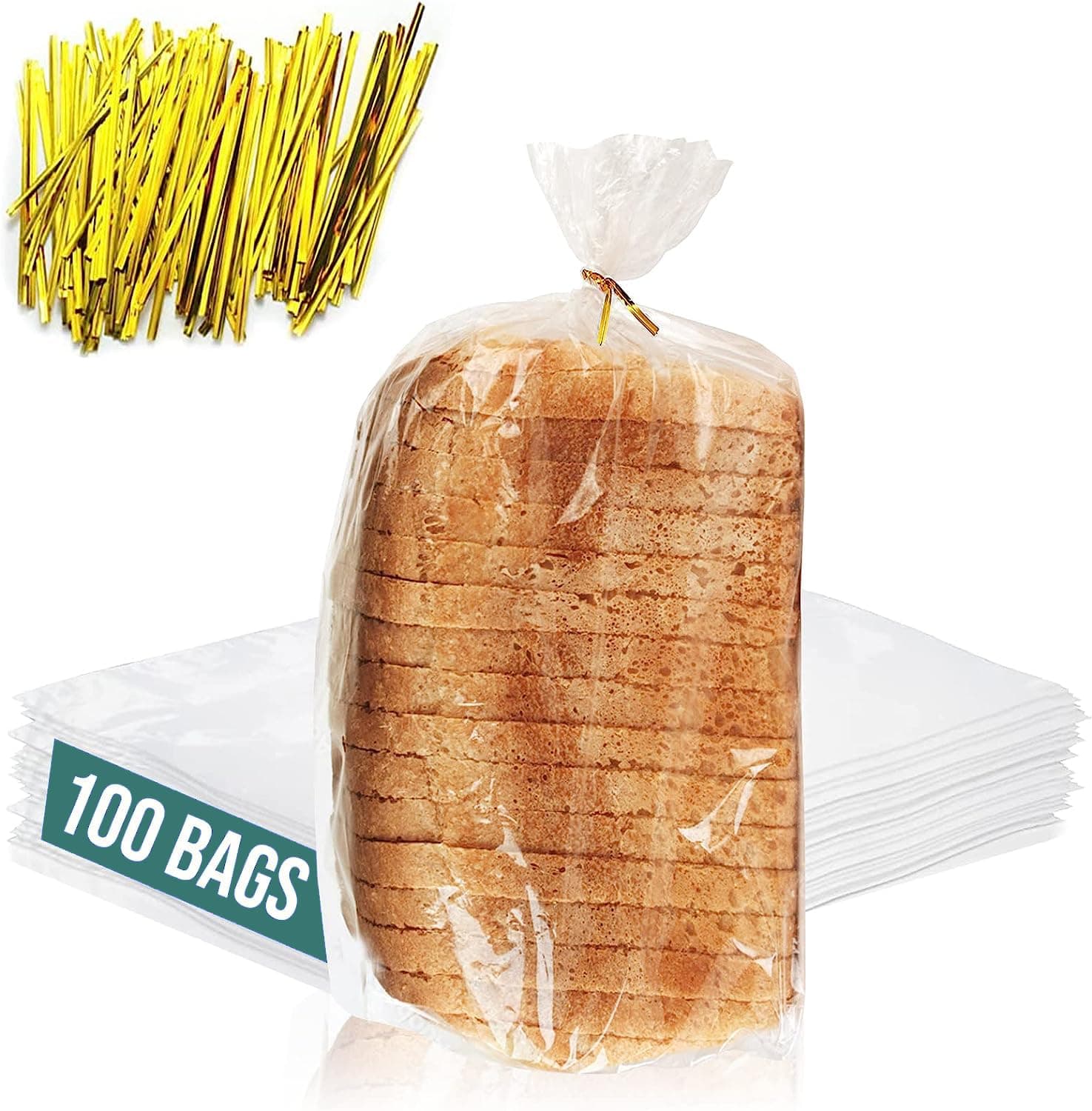 Reusable Plastic Bread Bags for Homemade Bread - 100 Pack Clear Bag with Ties For An Airtight Moisture-free Preservation and Storage - Loaf Home Bakers Bakery Owners