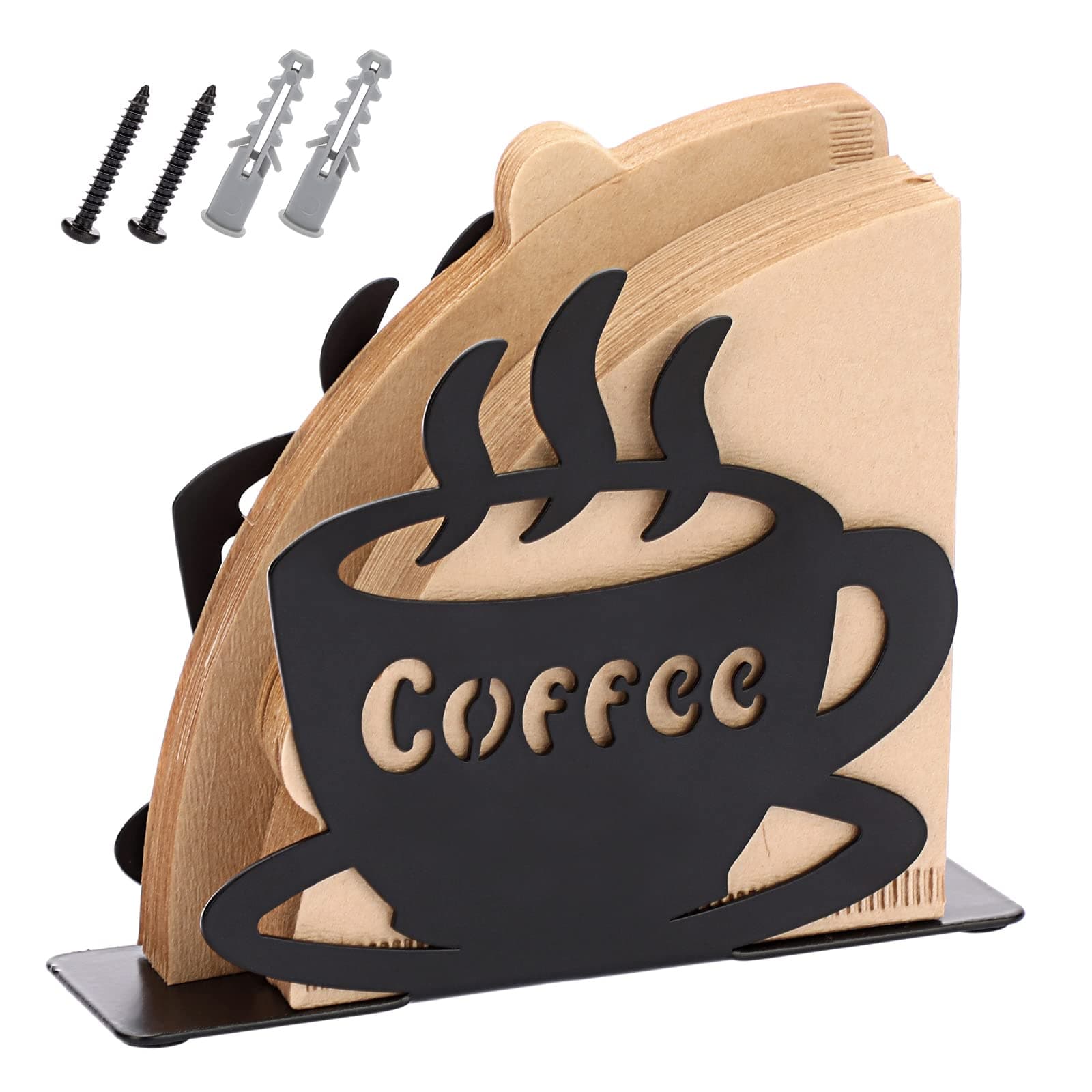 ELLDOO Coffee Filter Holder, Metal Wall Mounted Cone Coffee Filter Storage, Pour Over Coffee Filter Stand Paper Dispenser Rack for Cafe Kitchen Office, Art Decor Coffee Station Accessories