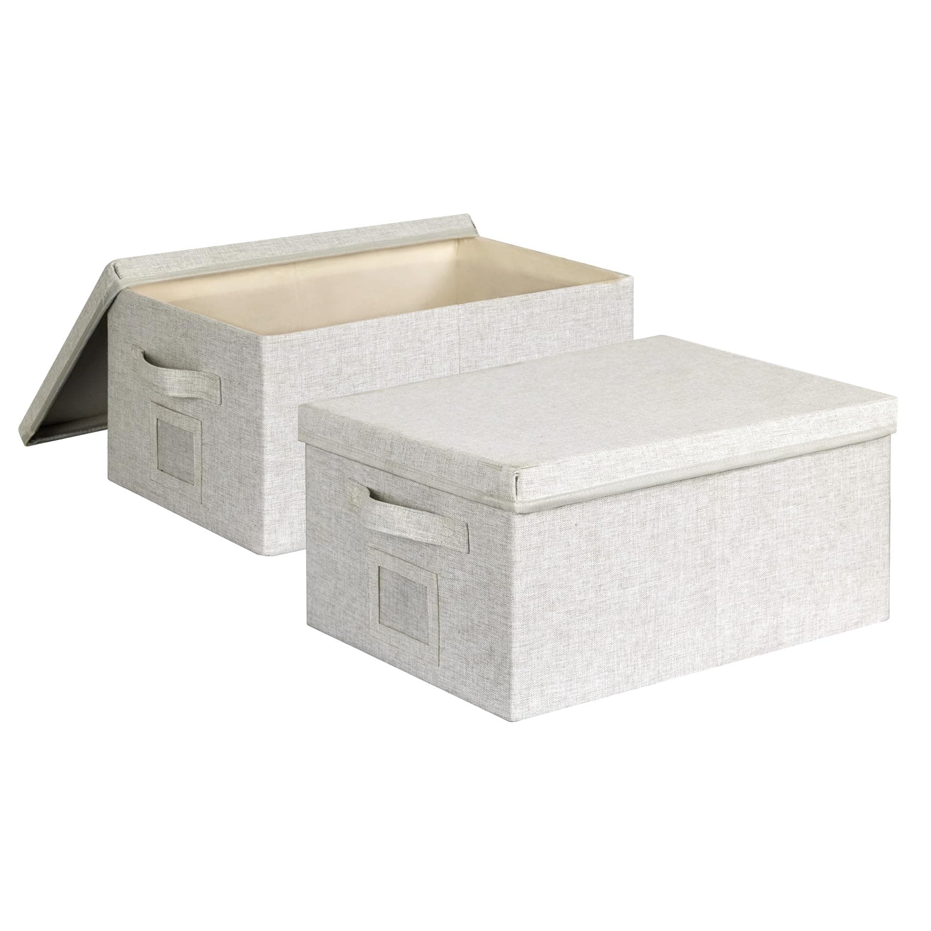 Large 17''x12'' Quart Collapsible Stackable Storage Bins with Lids, 2 Packs Off White Fabric Closet Boxes with Lids, Storage Cube Baskets Container Organizers for Bedroom Office(17''x12.2x''8'')