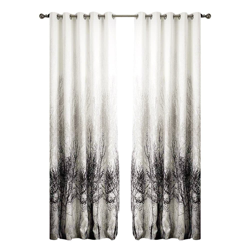 Garnet Owlcity Drape Curtains Black Tree Printed Pattern Grommet White Window Treatment Top 96 Inches Long Bedroom Living Room 1 Panel 52" W x 96" L