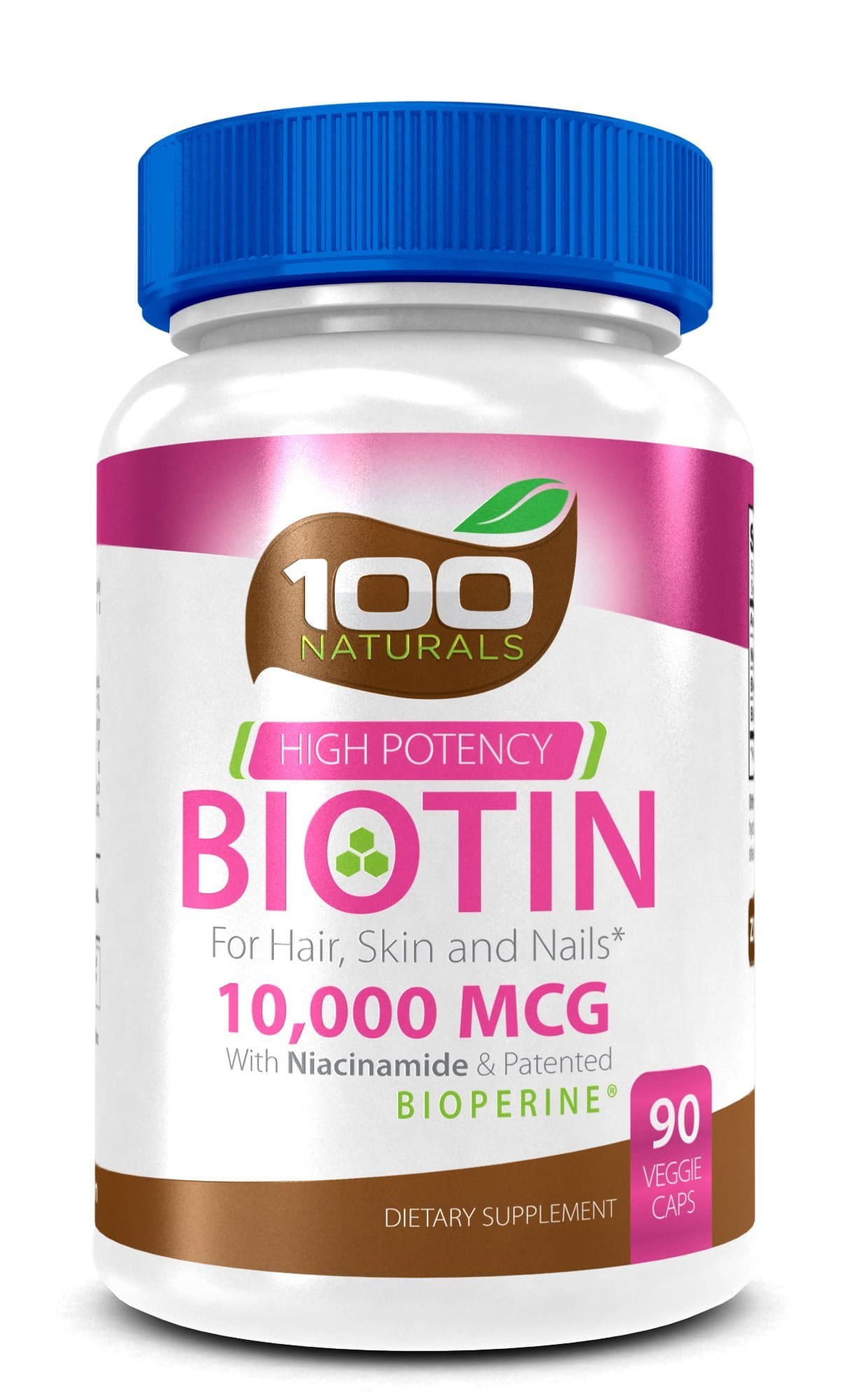 Pure Biotin 10,000 MCG - Maximum Strength Vitamin B - Complex Supplement to Reduce Hair Loss, Improve Hair, Skin and Nail Health for Women and Men– 3 Month Supply- by 100 Naturals
