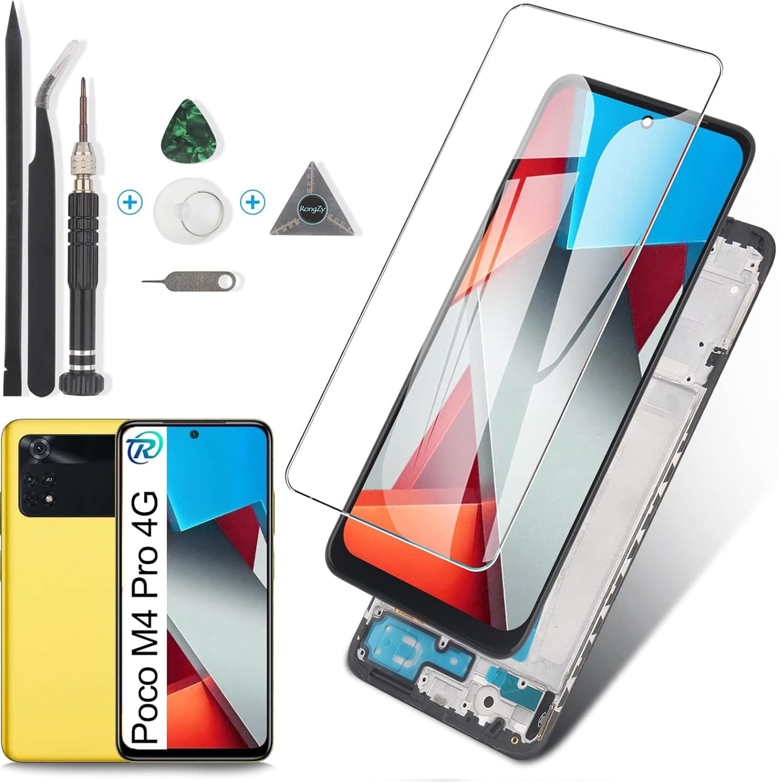 Display for Xiaomi Poco M4 Pro 4G MZB0B5VIN LCD Screen Replacement Digitizer Touch Screen Assembled Replacement with Tools (Black, with Frame)