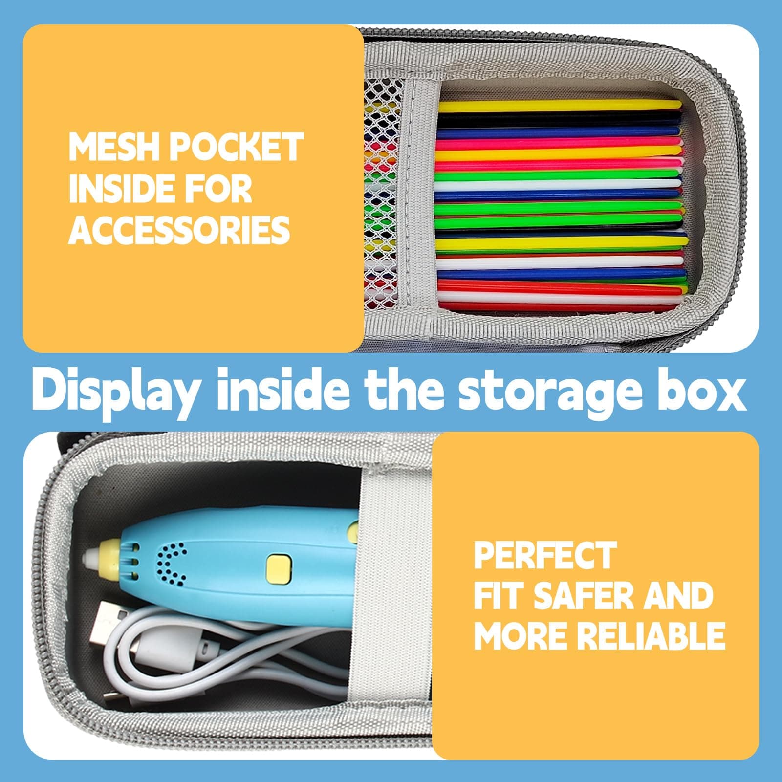 Case Compatible with MOST 3D Printer Pens for Kids, 3D Pen Accessories Printing Filament Refill Pack and USB Cable | Protective Case fit for 3D Printing