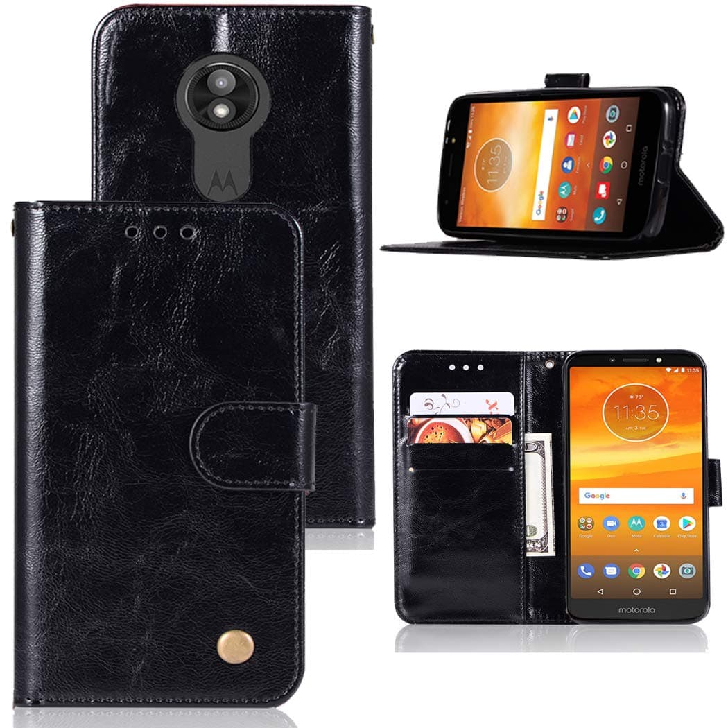 Moto E5 Cruise Case, Moto E5 Play Case, PU Leather Wallet Flip Folio Protective Phone Case Cover with Card Slots and Stand for Motorola Moto E Play 5th Gen 2018 (Black)