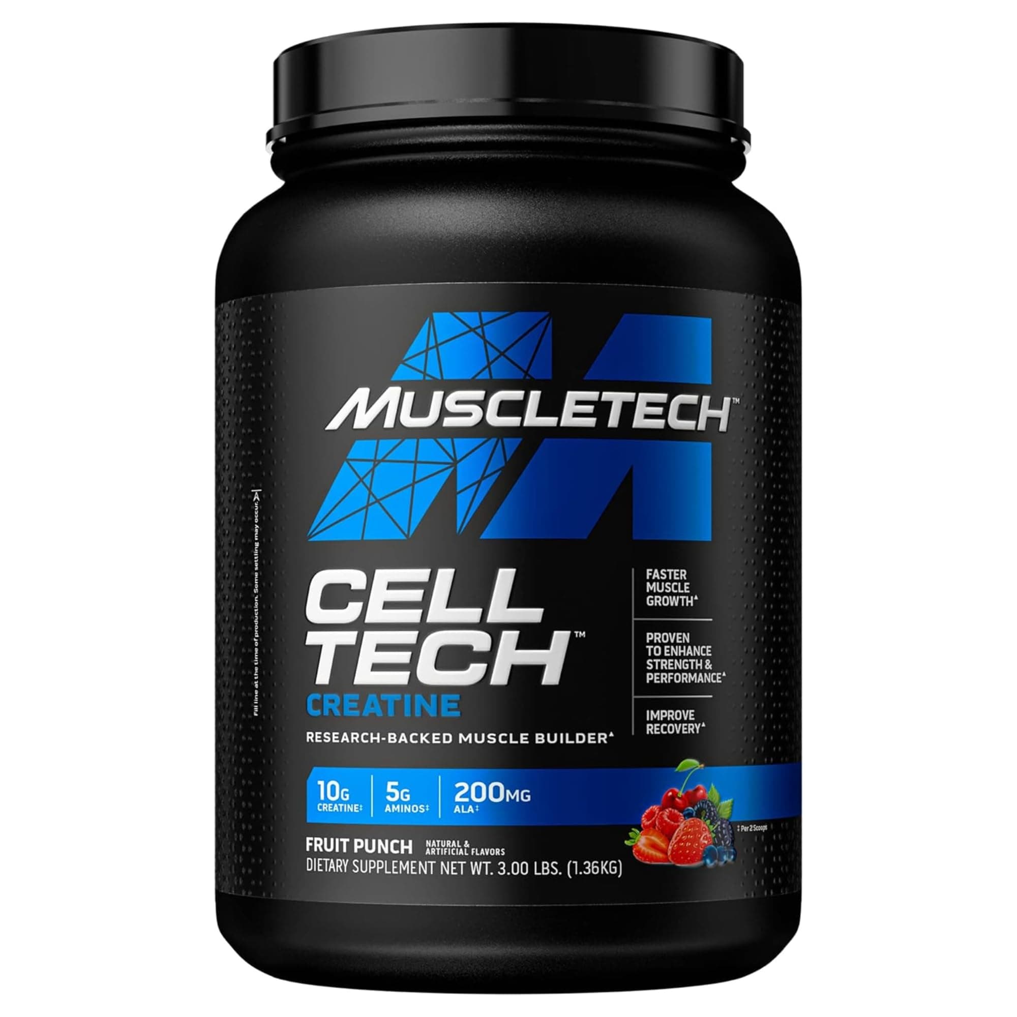 Cell Tech Creatine Research-Backed Muscle Builder for Faster Muscle Growth, Enhance Strength & Performance & Improve Recovery Post-Workout Recovery Drink, Fruit Punch Flavor 3.00 lbs
