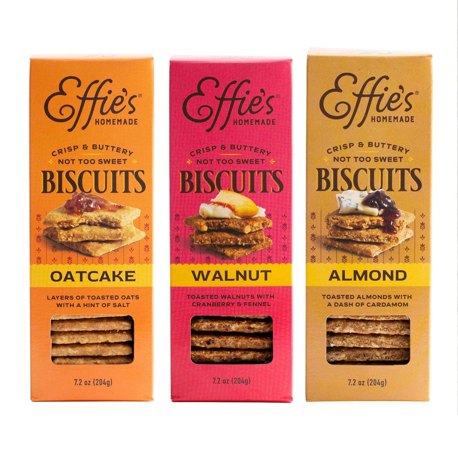 Effie's Homemade Biscuits - Variety Pack - Oatcakes, Walnut, Almond - 3 Pack