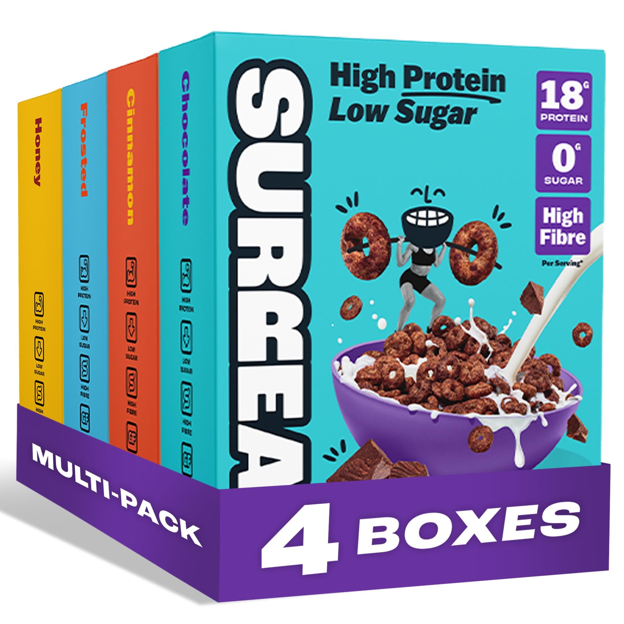 New Flavour Pack - High Protein Cereal – Zero Sugar – Healthy Plant Based Cereal - High in Fibre - Low Carb – Gluten Free Vegan 17g-18g of Protein - 240g x 4 Pack (1x CO, 1x CI, 1x FR, 1x HC)