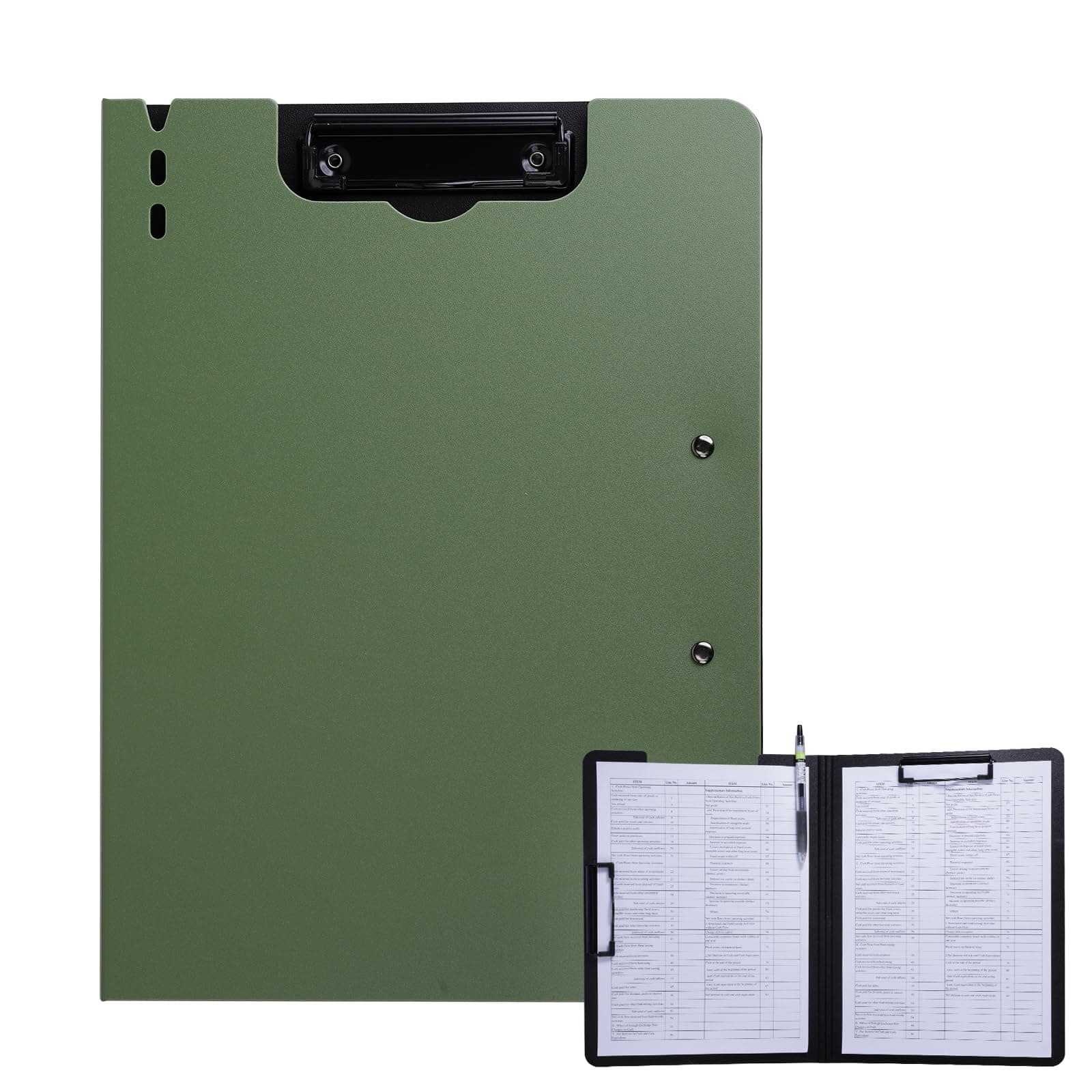 Clipboard Folder, A4 Foldable Clipboard with Horizontal and Vertical Double Metal Clips, 360 Degree Foldable Binder Clipboards with Pen Holder, File Cover Work Folder Clipboards, Green