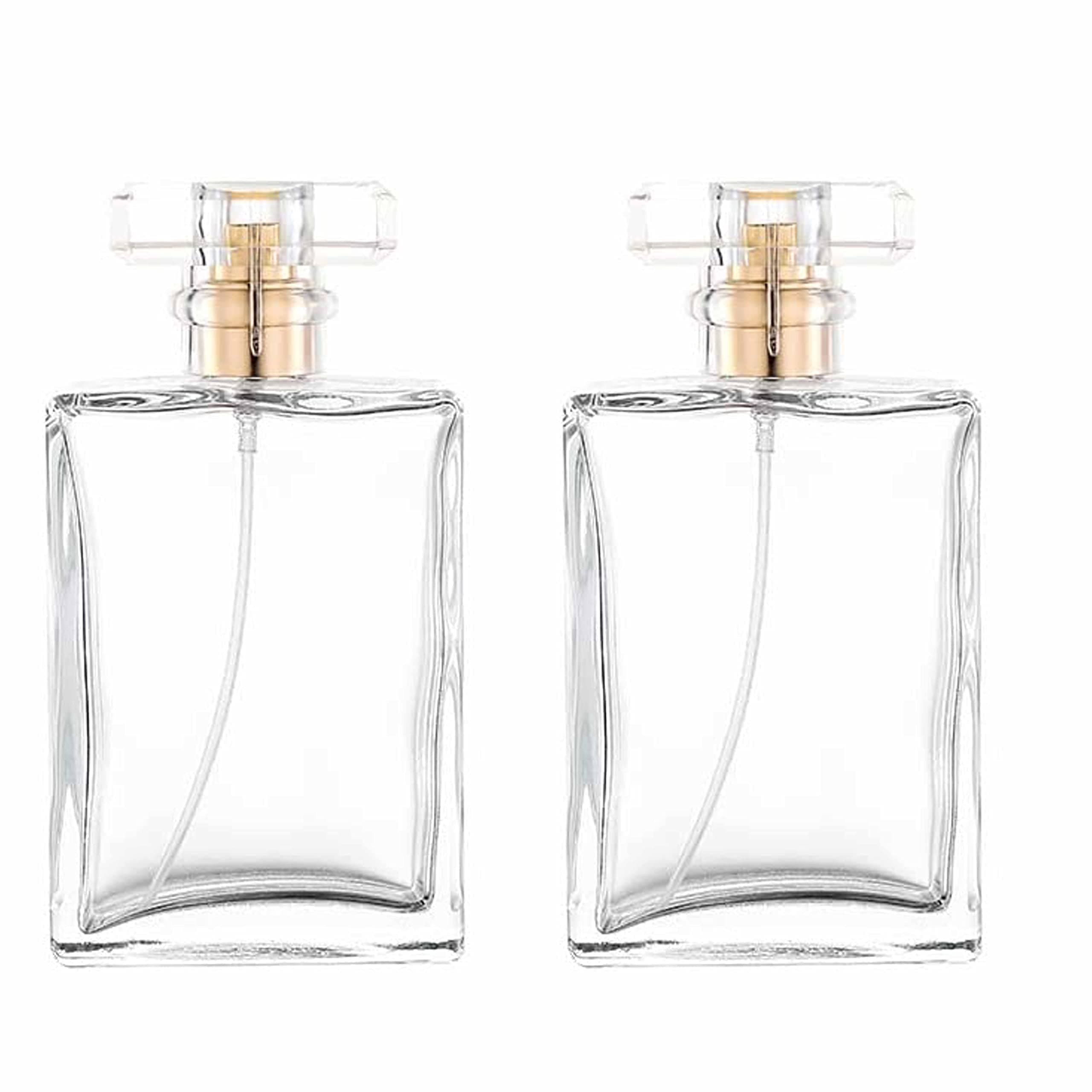 Hunky Dory 2pcs 100ml Empty Clear Glass Delicated Perfume Decant Spray Bottles with Metally Pump and Unique Cap For DIY Perfume, Essential Oils, Rose Water, Travel Use