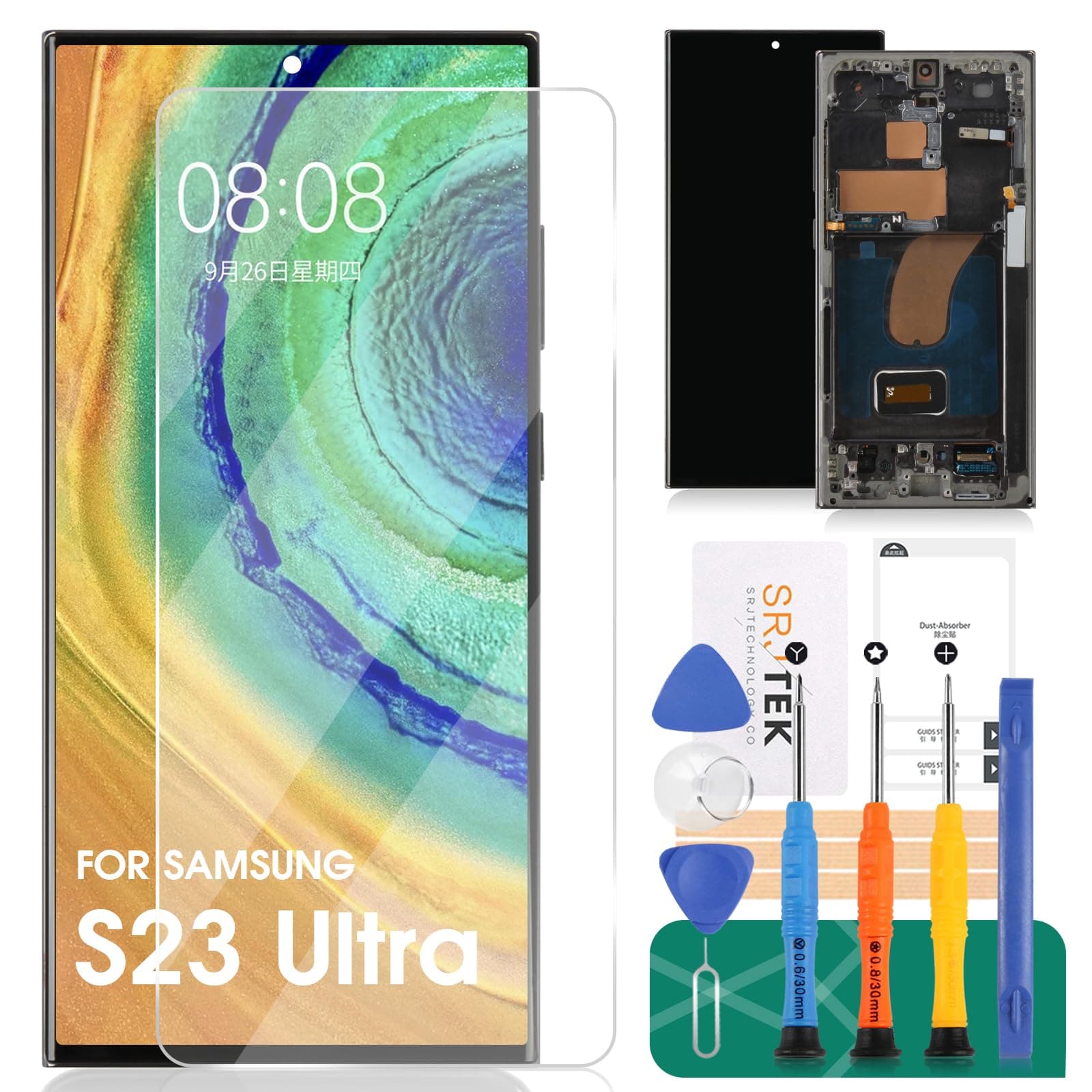 OLED for Samsung S23 Ultra LCD Digitizer Replacement for Samsung S23 Ultra 5g Display Screen Replacement for Samsung SM-S918 Touch Screen Repair Kits with Frame(with Fingerprint Function) (Blue)