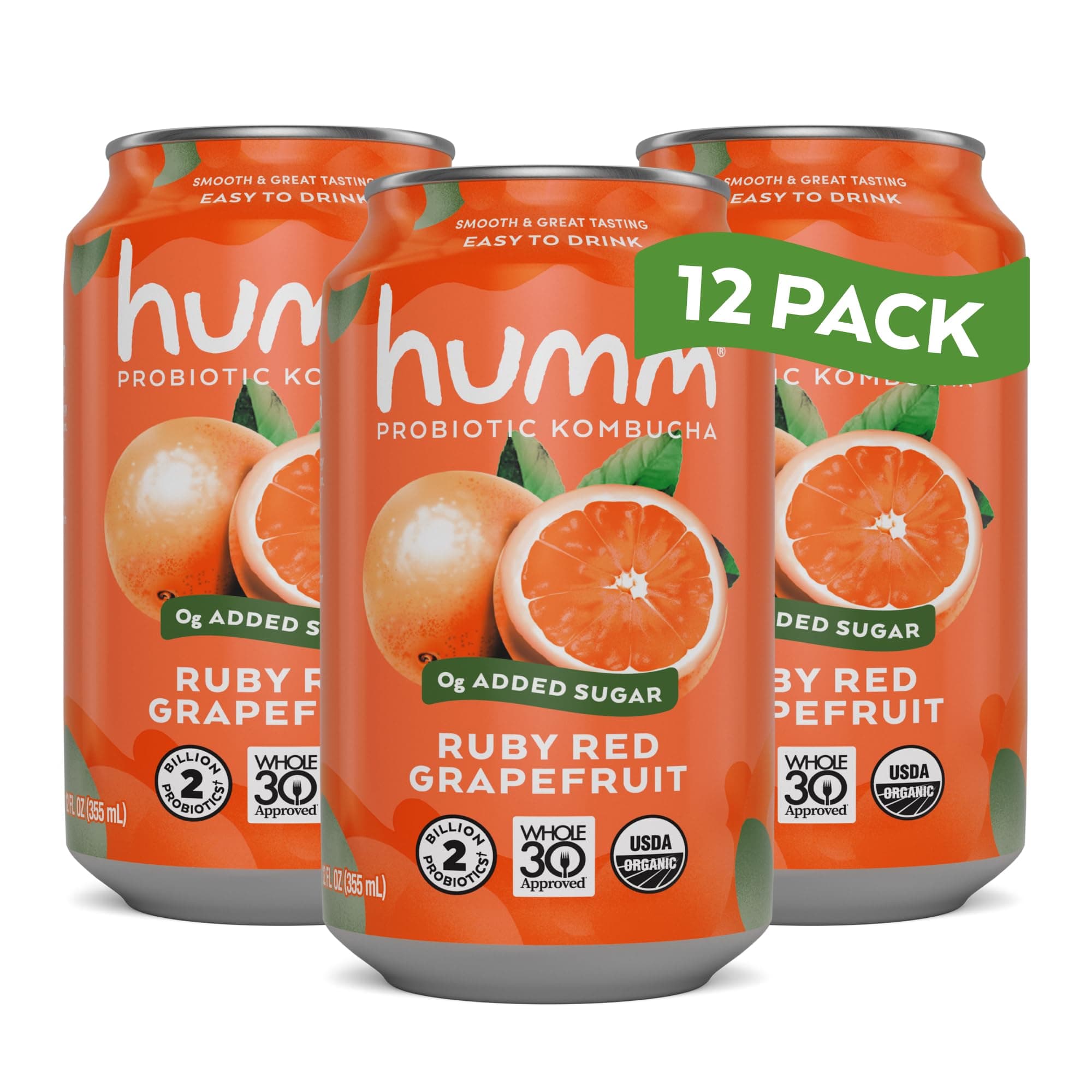 Humm Kombucha, Ruby Red Grapefruit, Organic, Vegan & GMO Free (12 Pack)