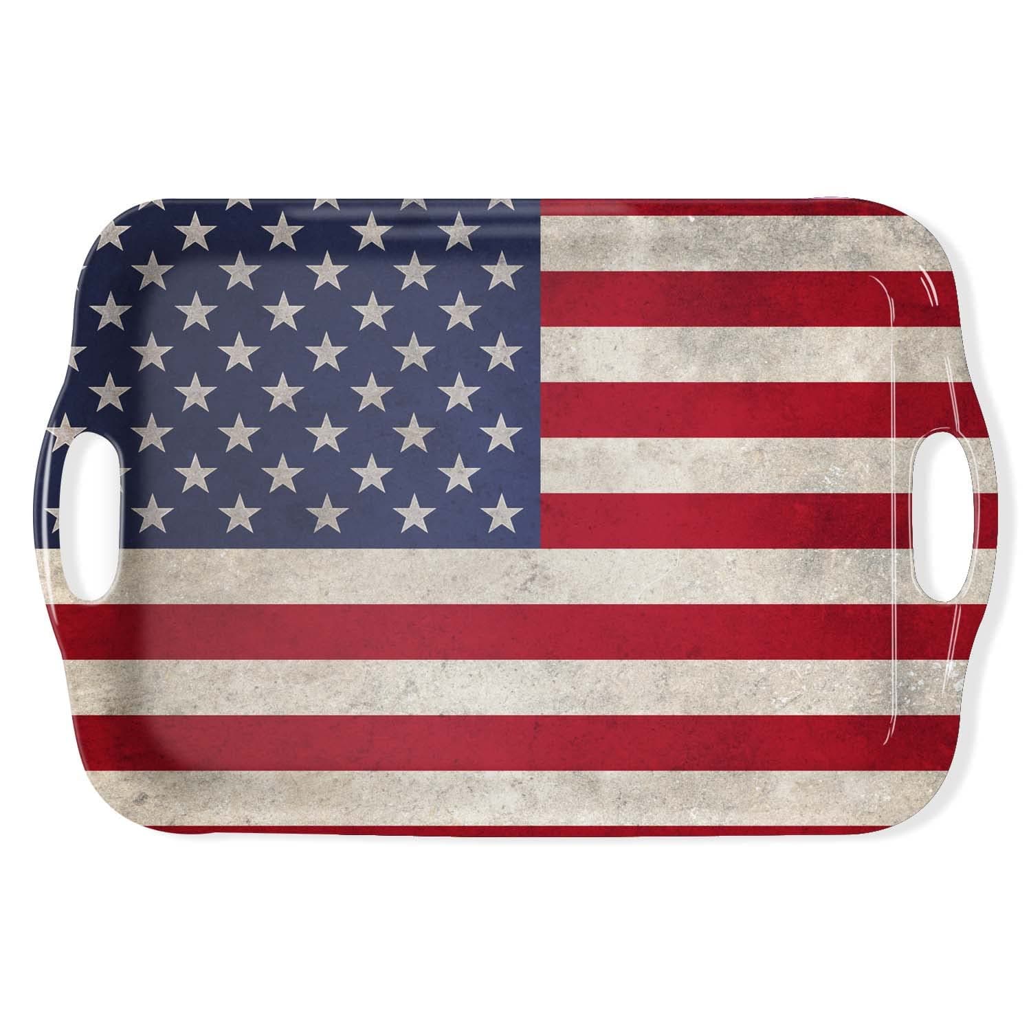 Serving Tray Decorative Tray with Handles Multi-Purpose Rectangular Serving Trays for Restaurant, Parties, Coffee Table, Kitchen - American Flag