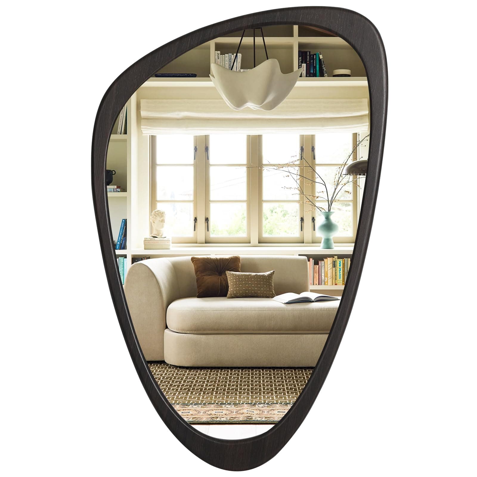 WallBeyond Asymmetrical Mirror, Irregular Wall Mirror, Wall Mirrors Decorative for Bedroom Living Room Entryway Hall, Wood Mirror for mid Century Modern Decor 30" H x 19" W, Dark Brown