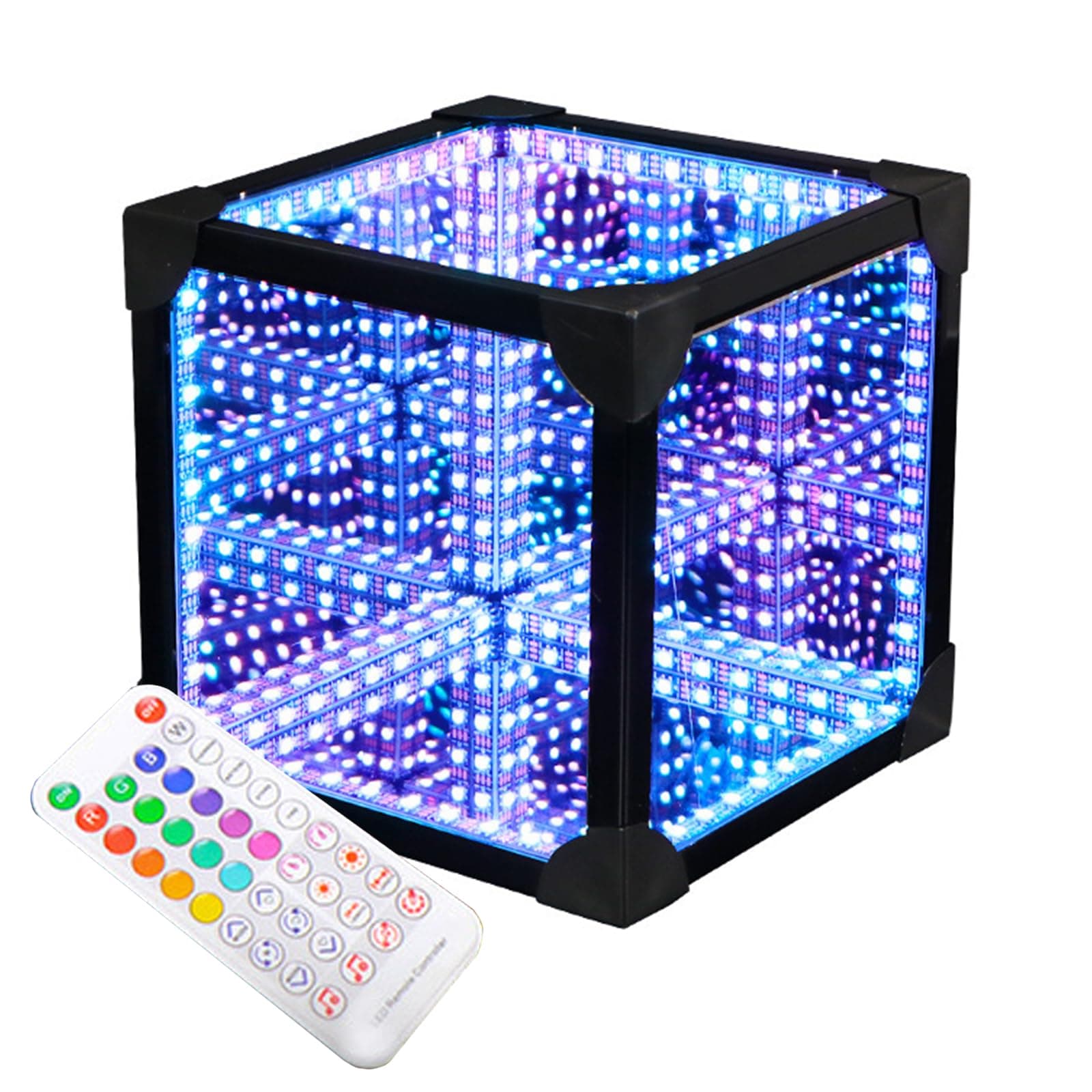 Infinity Mirror Tunnel Light, Desktop Rgb Sound Reactive Lamp with Remote Control and Usb Interface, Table Colors Cool Cube Night Lights for Games Halloween Party Bar Birthday Gift. 10.8*10.8*10.8cm