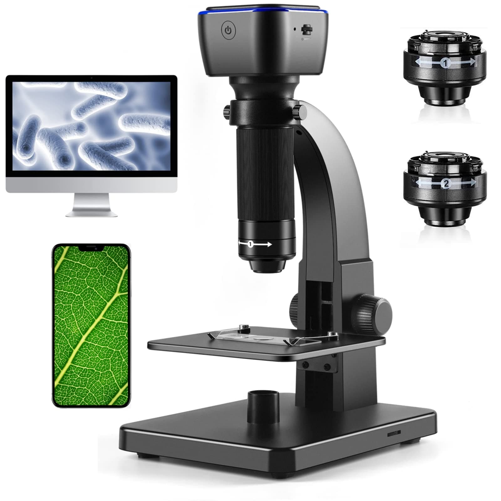 Digital Microscope,2000X-500X Microscope with Digital & Microbial Lens,USB Microscope for with Lights for Kids Adults