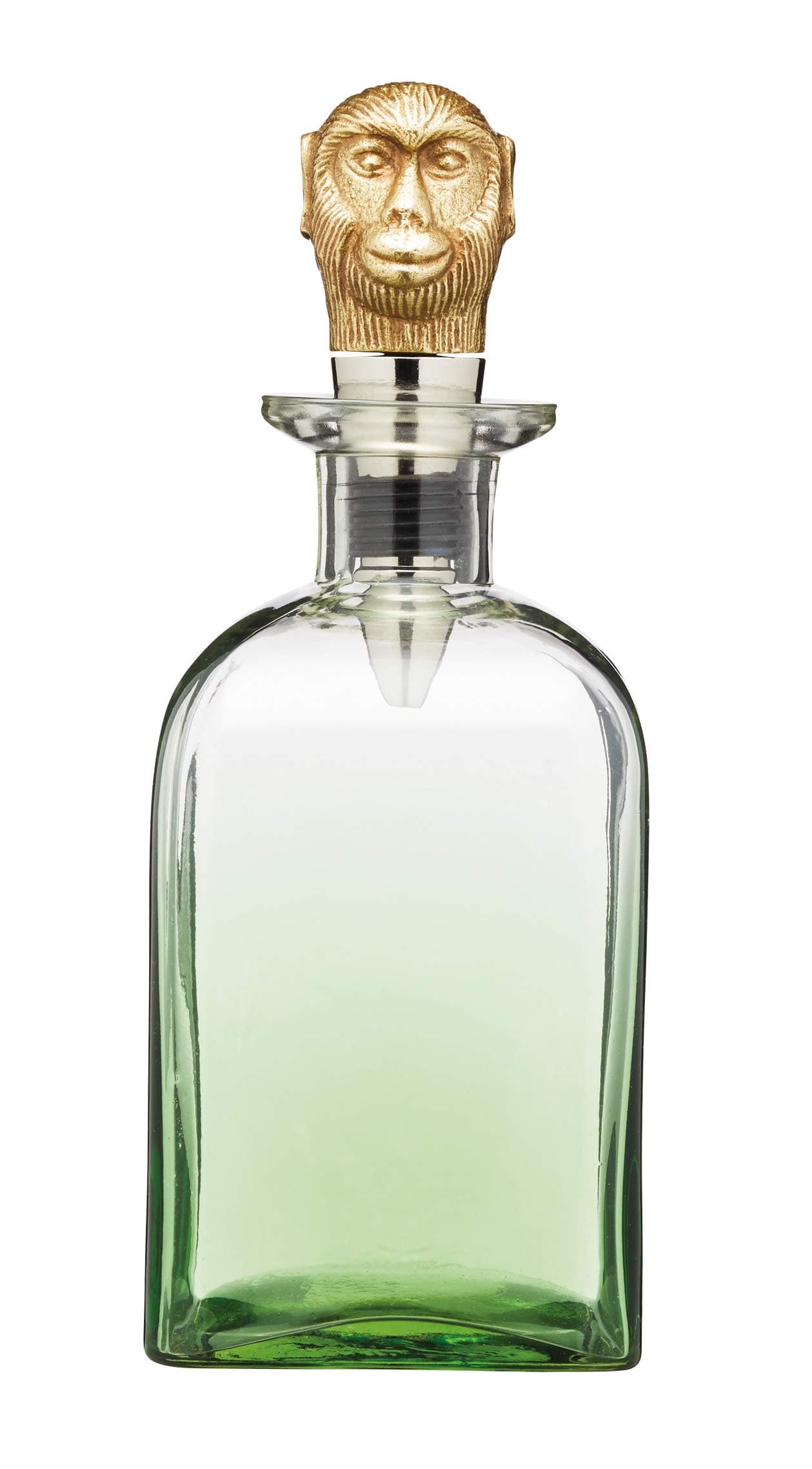 BarCraftBCMONKEYDEC Decanter with Brass Monkey Bottle Stopper, Glass, 900 ml, Green Monkey